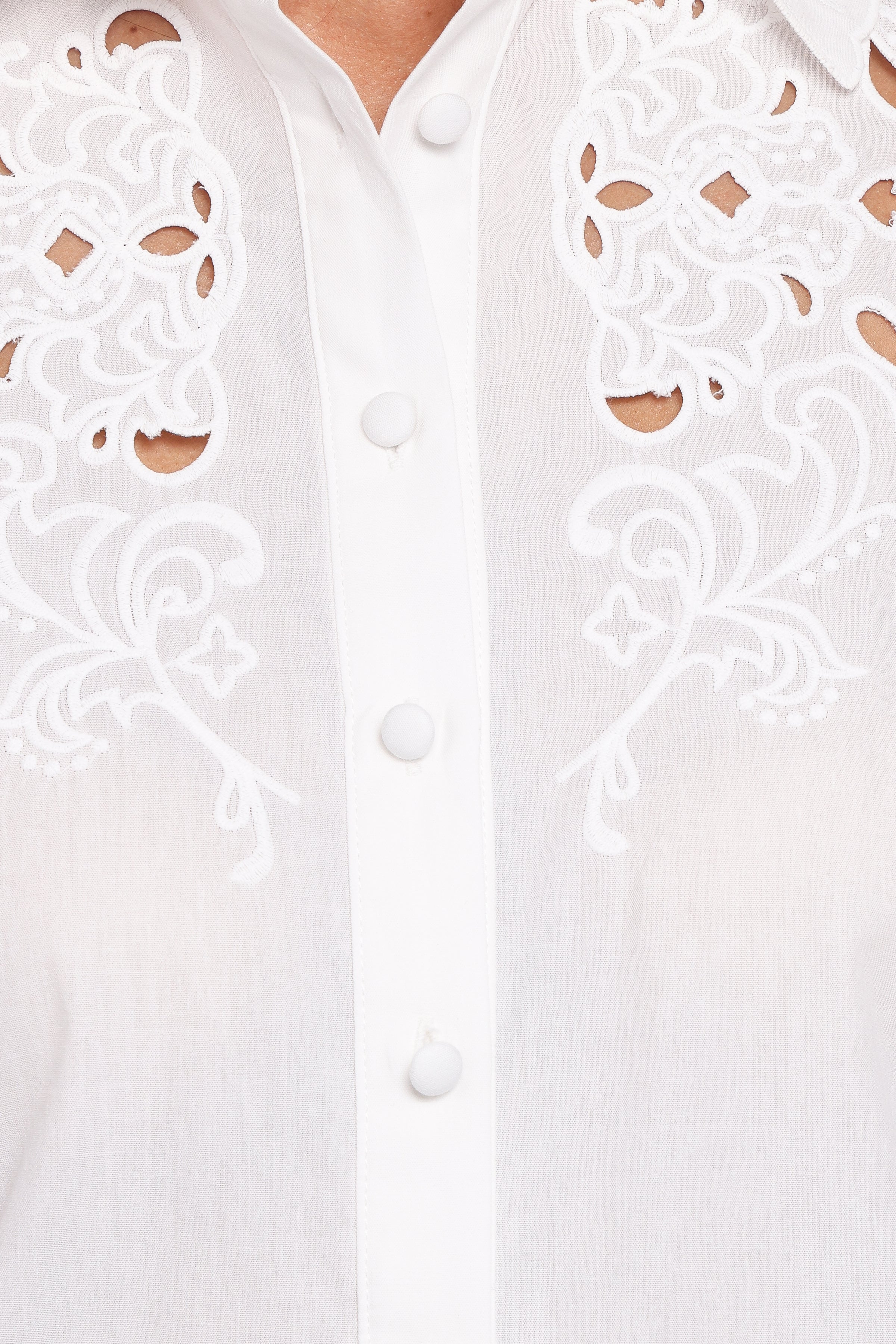 Petal and Pup USA TOPS Aeloria Button Front Shirt - White Embroidery