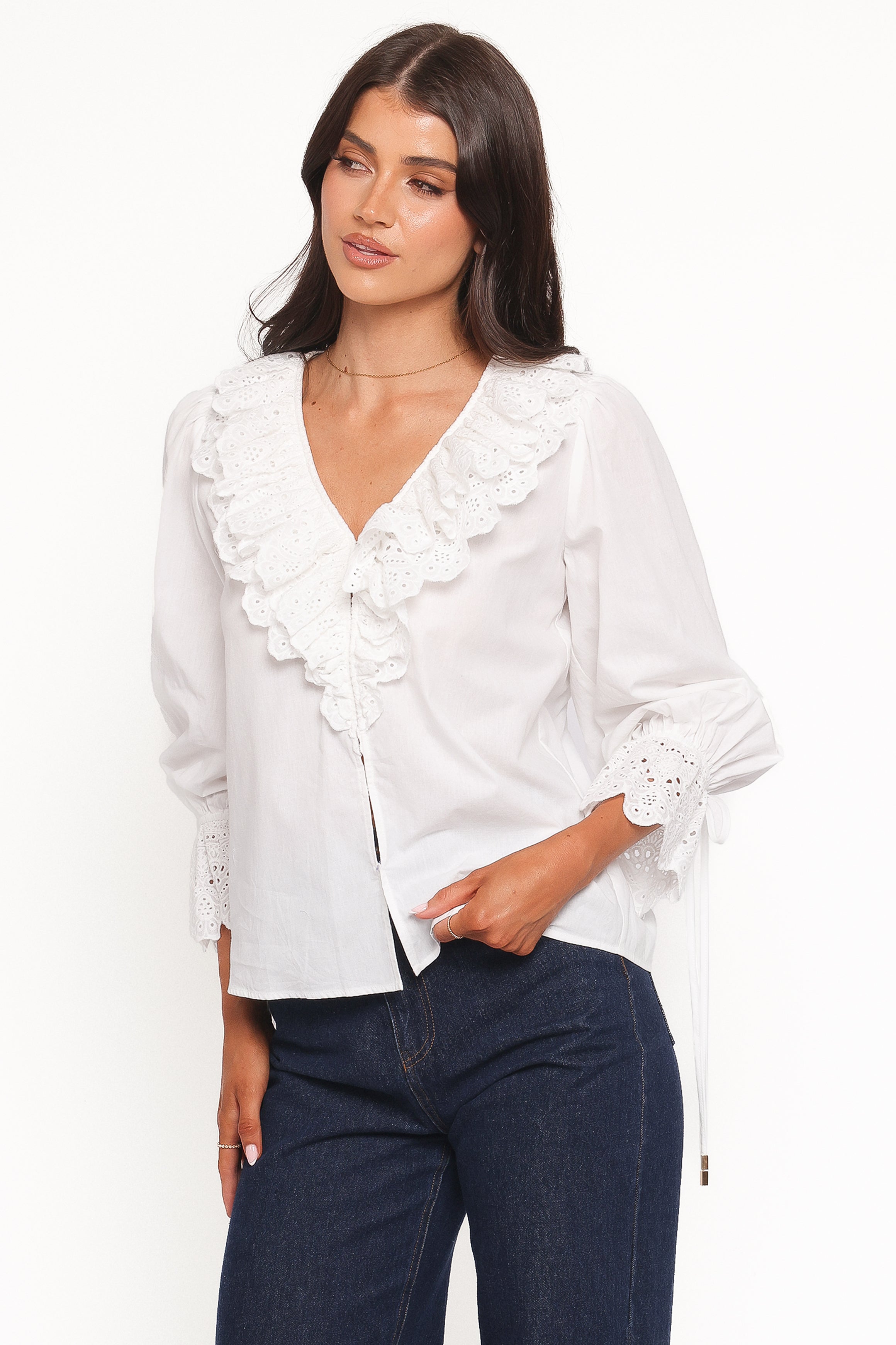 Petal and Pup USA TOPS Aelwen Ruffle Blouse - White Embroidery
