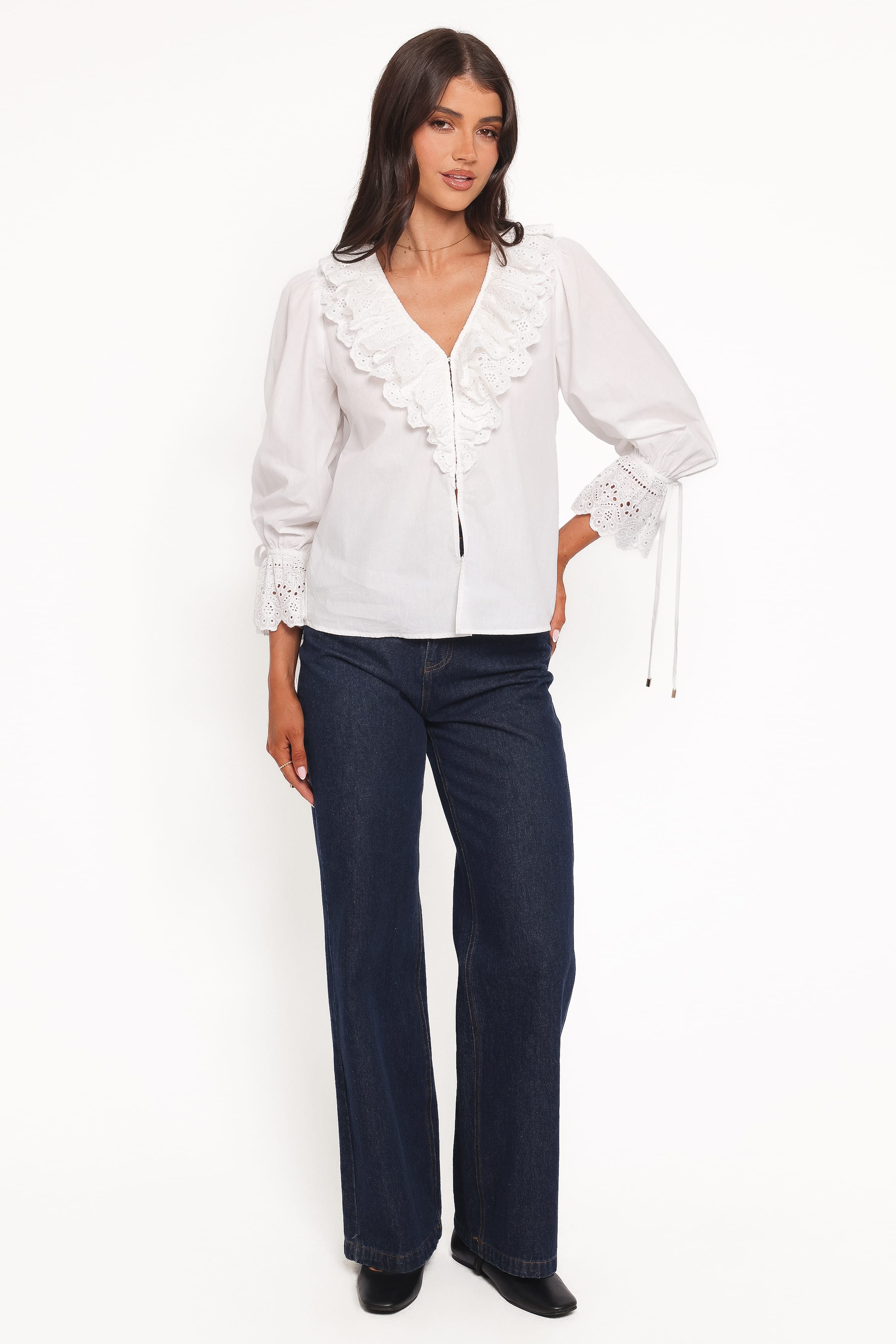 Petal and Pup USA TOPS Aelwen Ruffle Blouse - White Embroidery