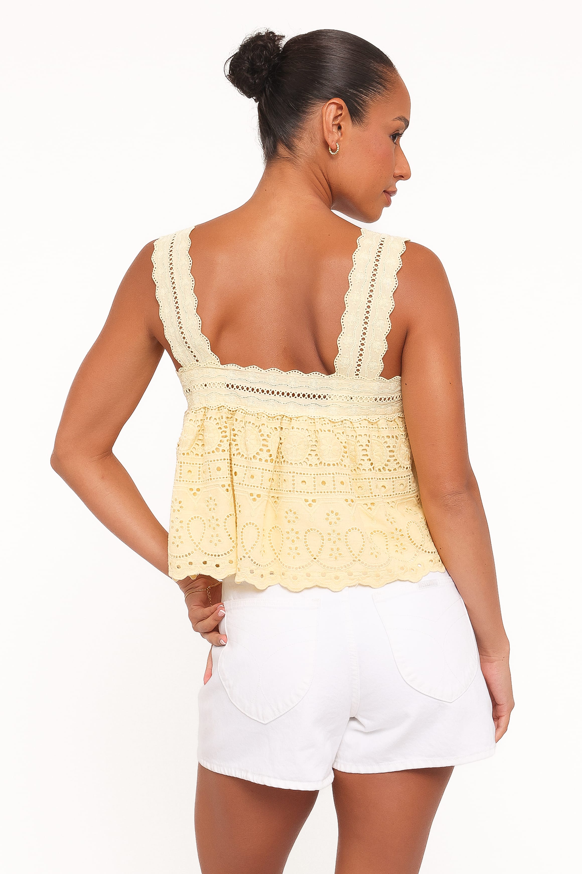 Petal and Pup USA TOPS Aideen Eyelet Top - Pale Yellow