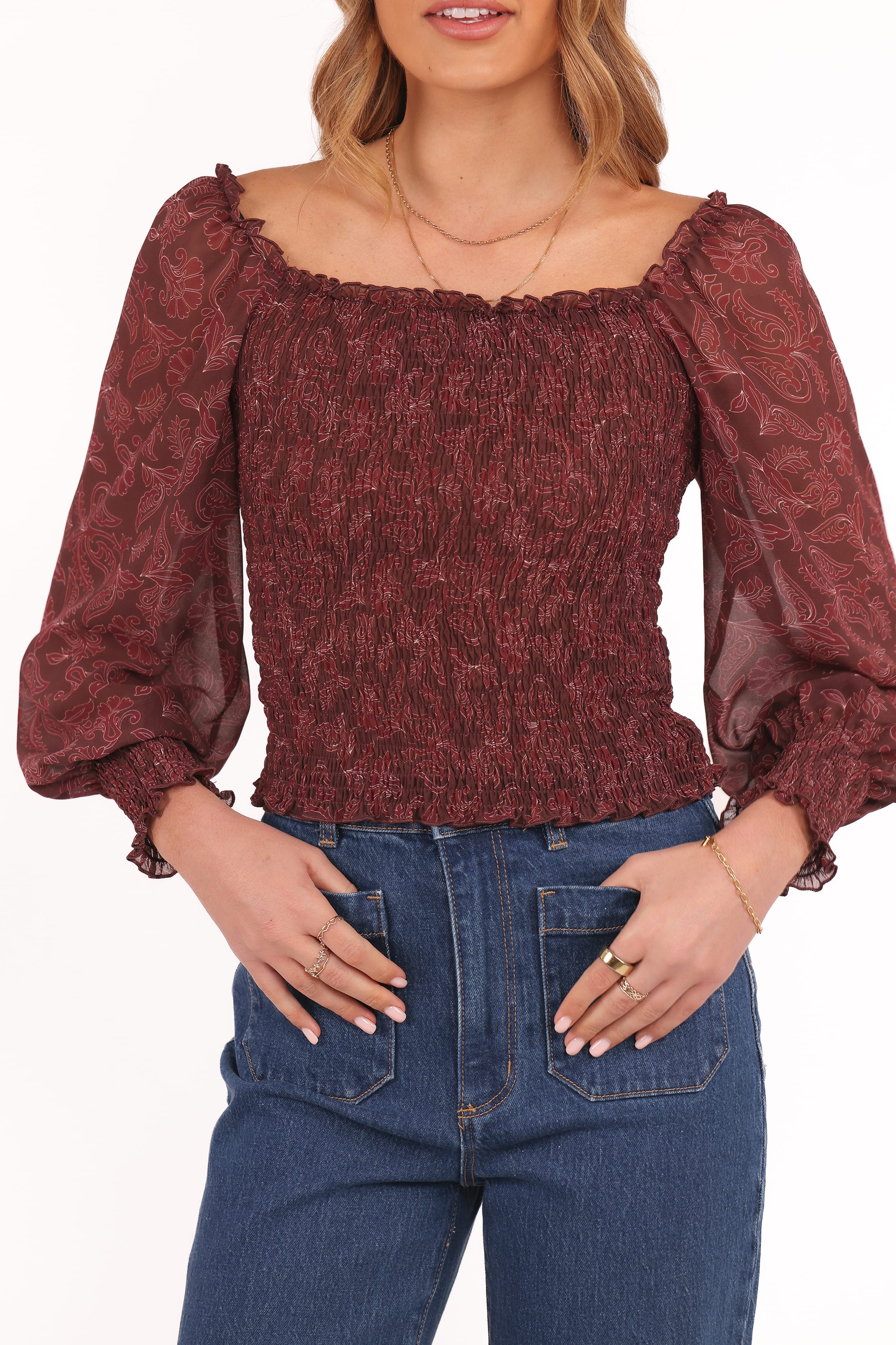 Petal and Pup USA TOPS Alberta Top - Burgundy Paisley