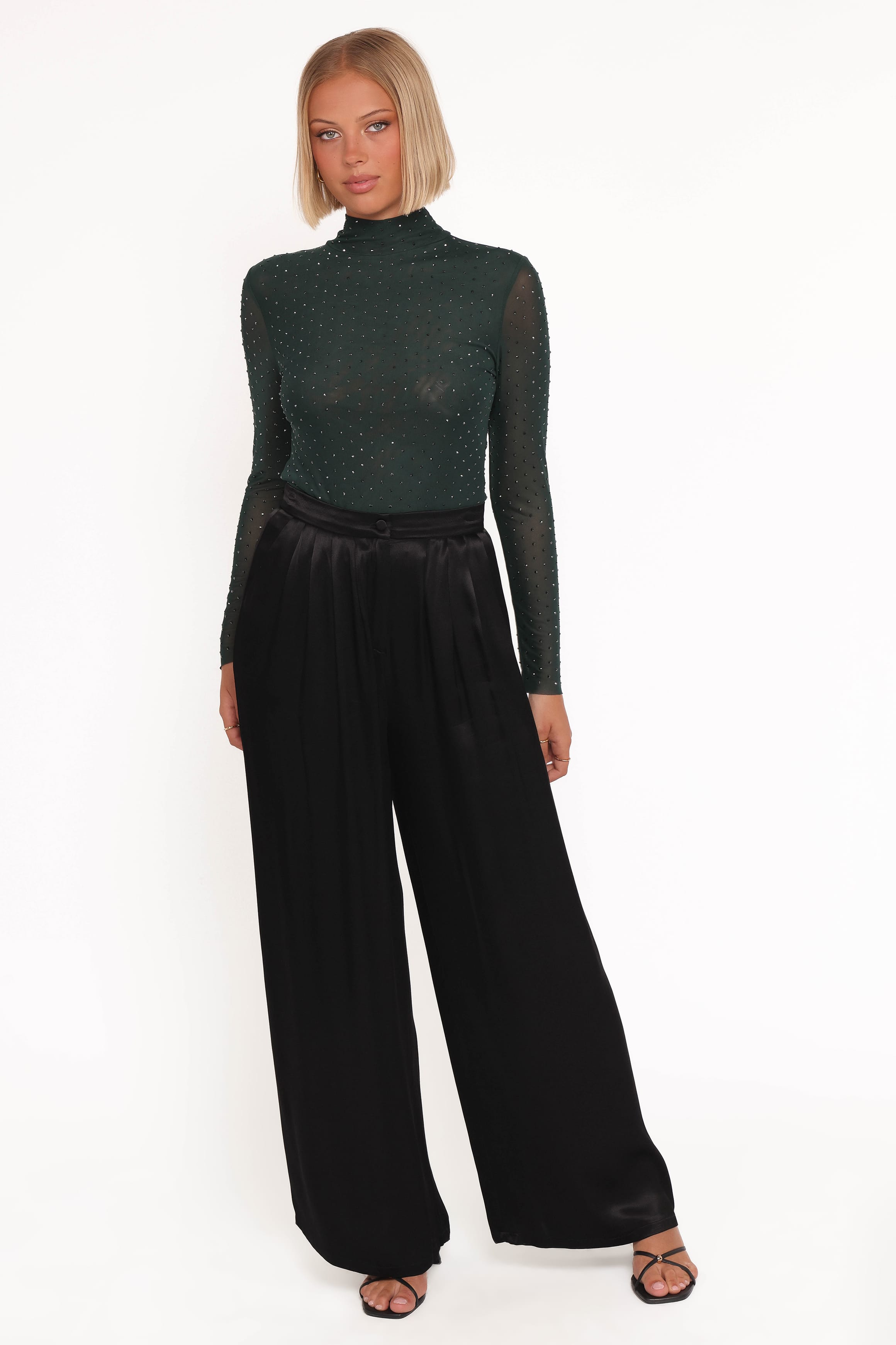 Petal and Pup USA TOPS Alejandra Embellished Mesh Top - Hunter Green