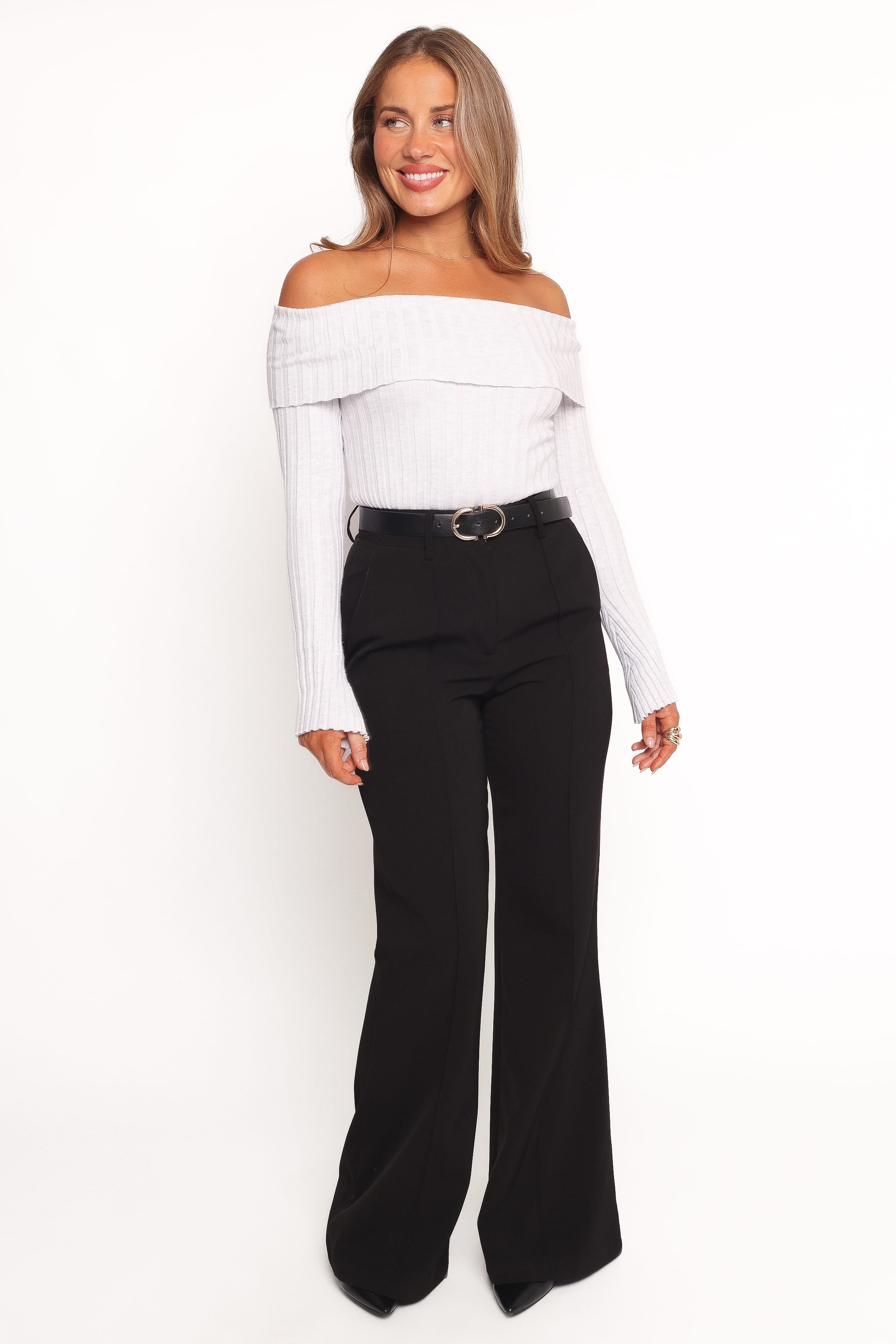 Petal and Pup USA TOPS Anderson Wide Rib Off Shoulder Top - Pastel Grey