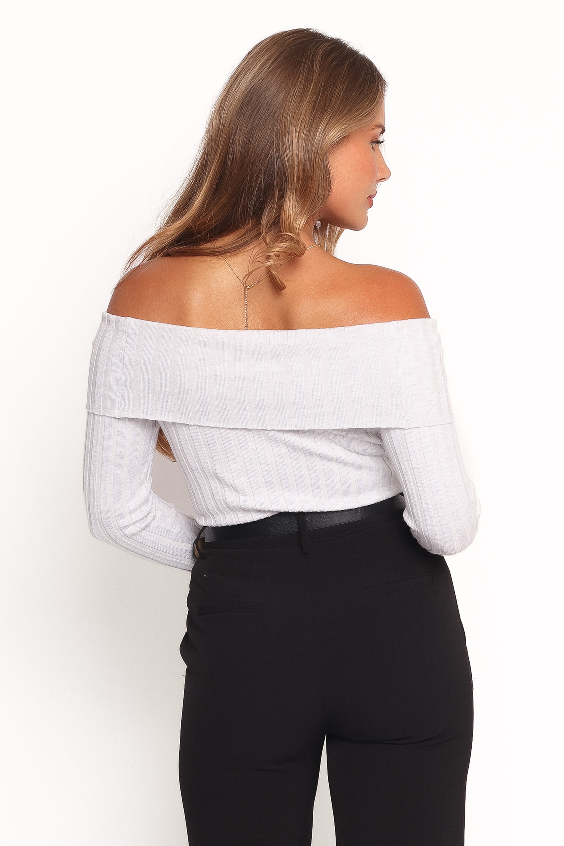 Petal and Pup USA TOPS Anderson Wide Rib Off Shoulder Top - Pastel Grey (Hold for Rack)