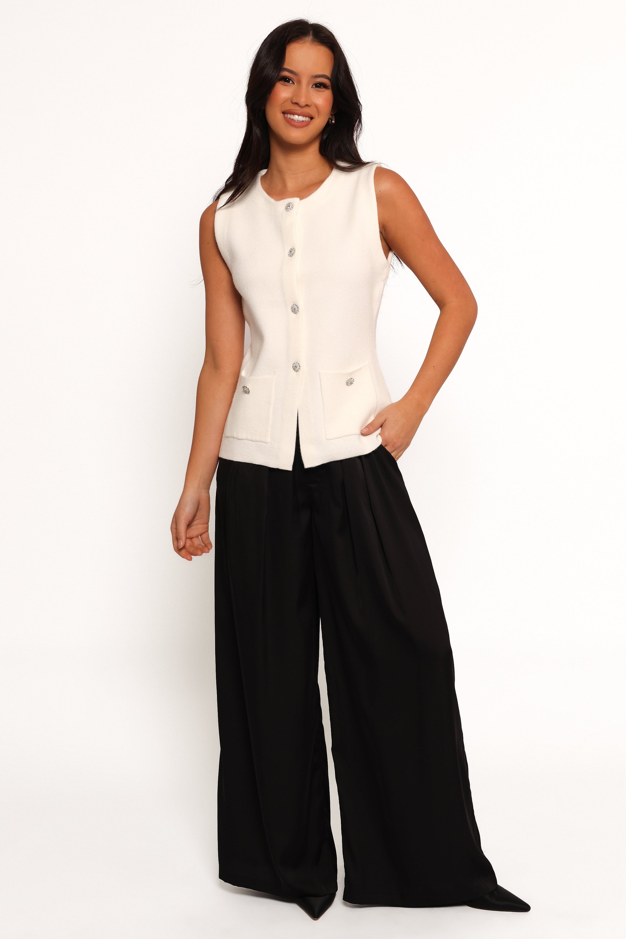 Petal and Pup USA TOPS Andrea Knit Vest Top - Cream