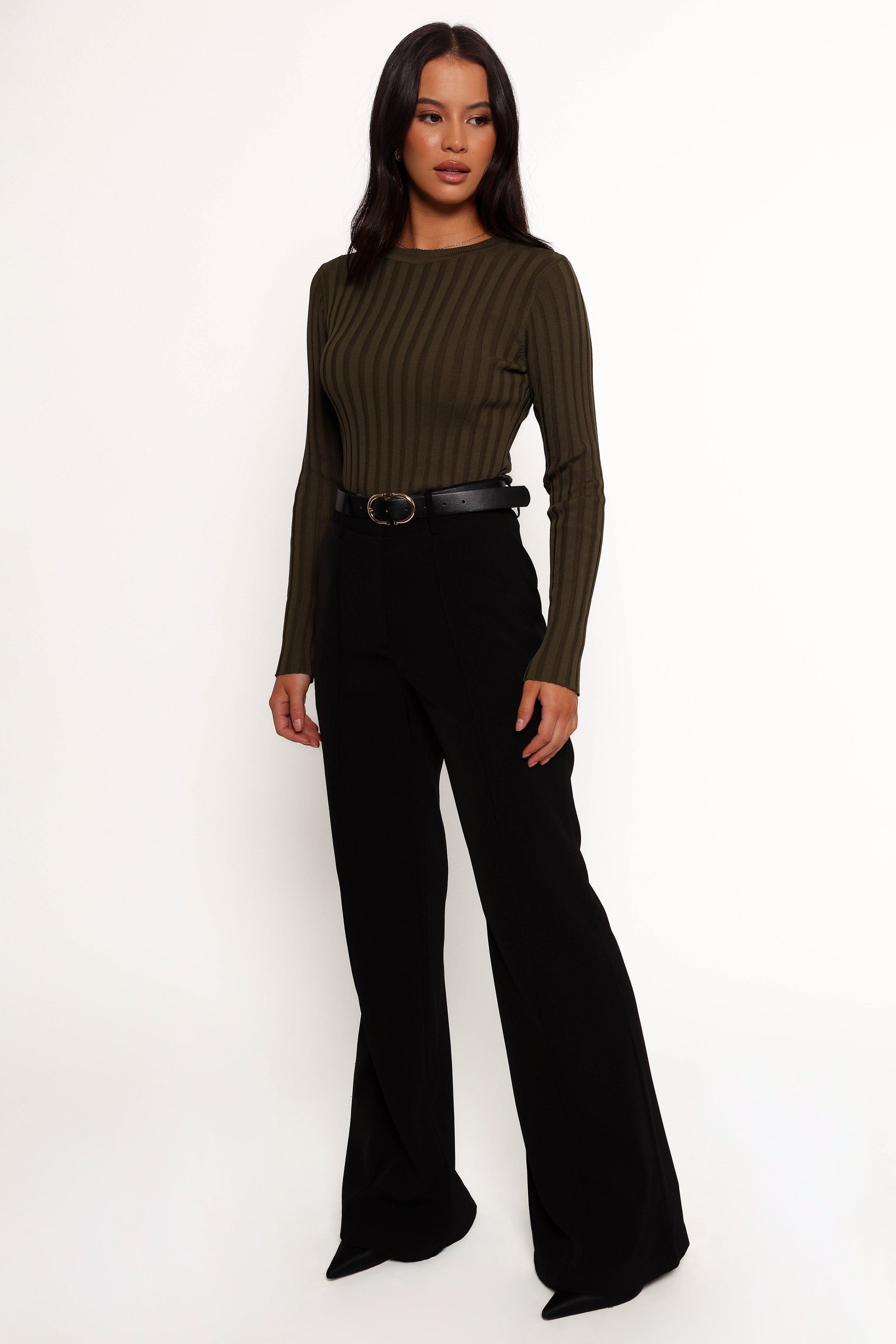 Petal and Pup USA TOPS Aneesa Wide Rib Knit Top - Dark Olive