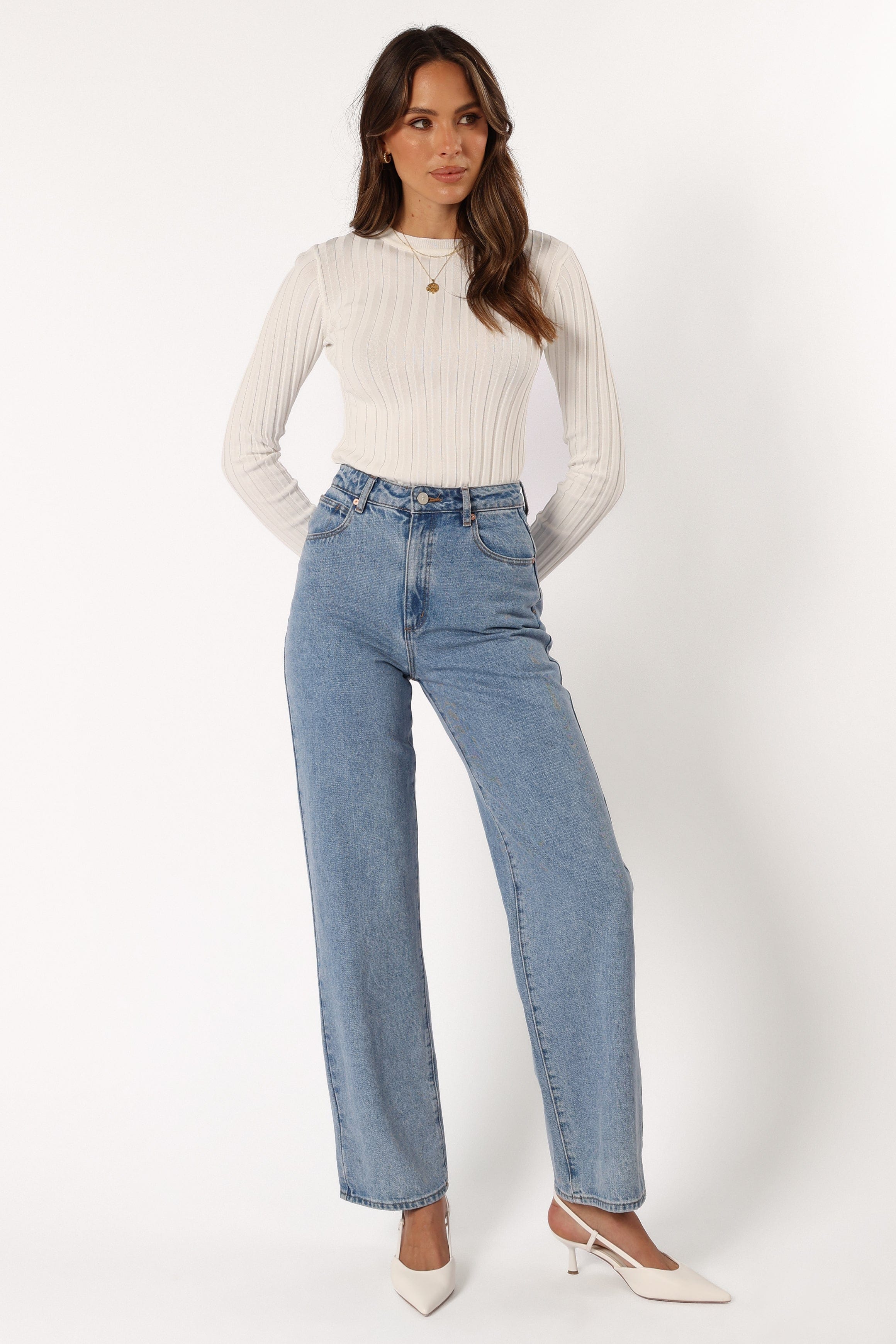 Petal and Pup USA TOPS Aneesa Wide Rib Knit Top - White
