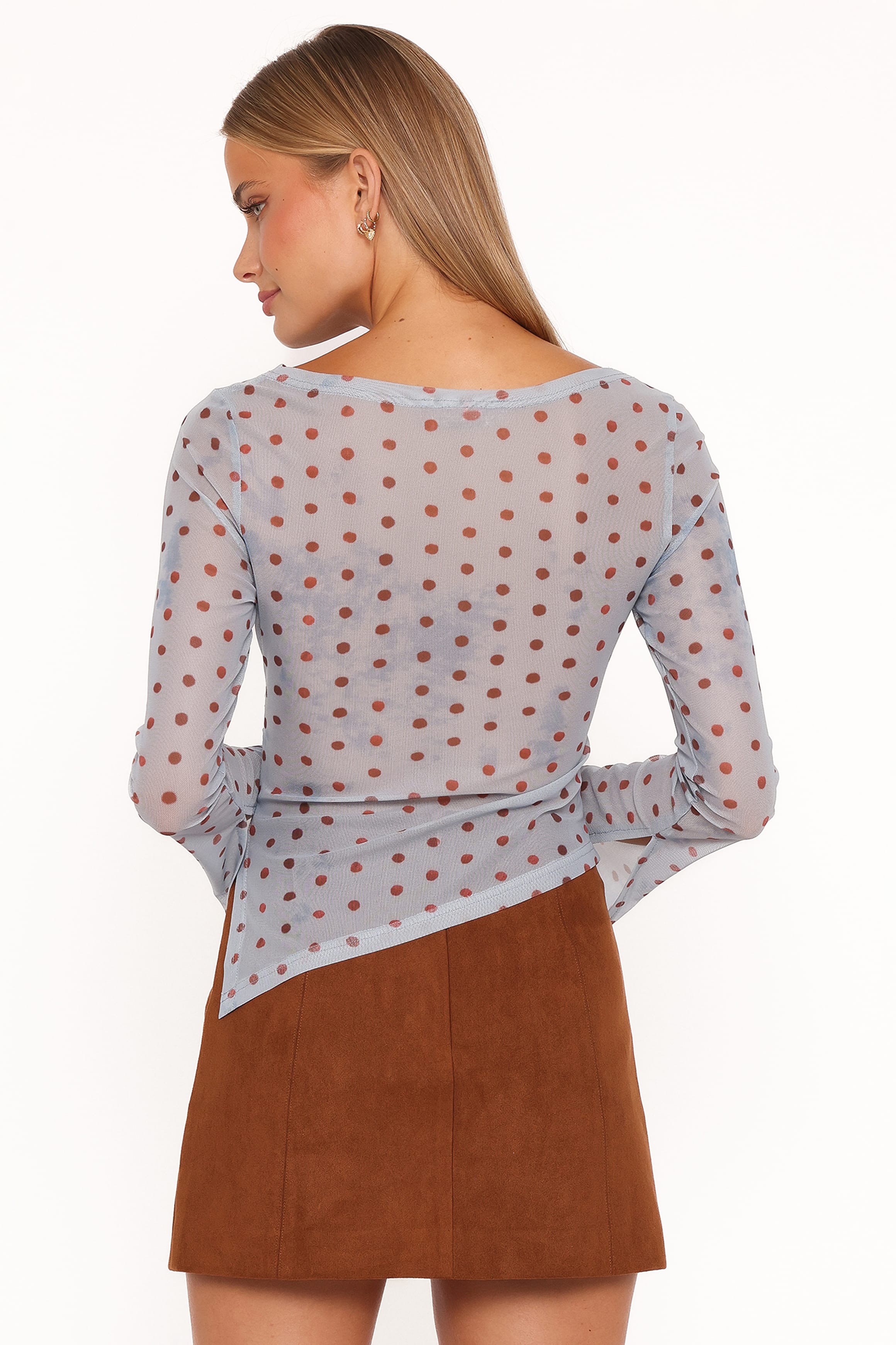 Petal and Pup USA TOPS Annora Asymmetrical Mesh Top - Blue Dot