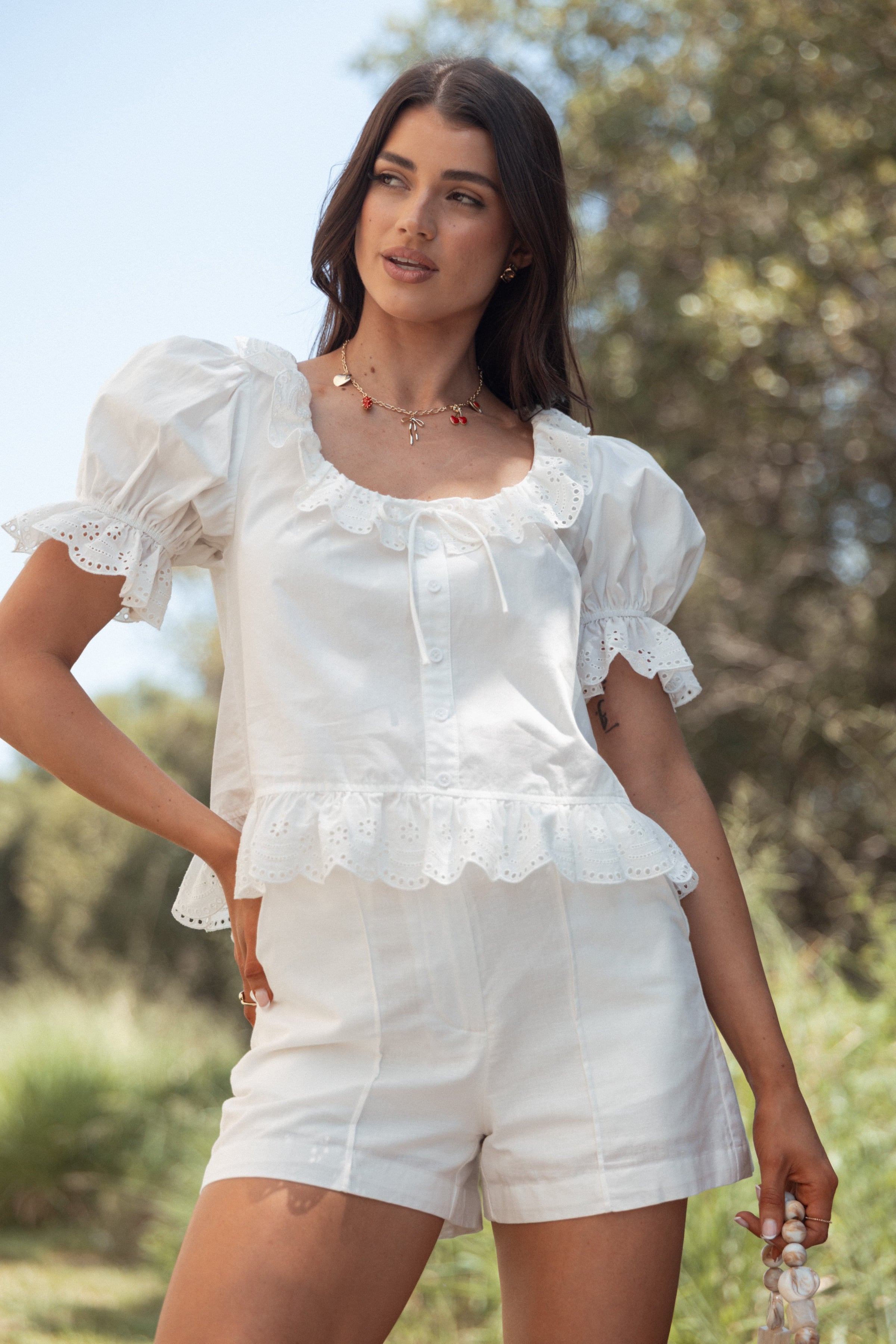 Petal and Pup USA TOPS Anouk Button Through Top - White