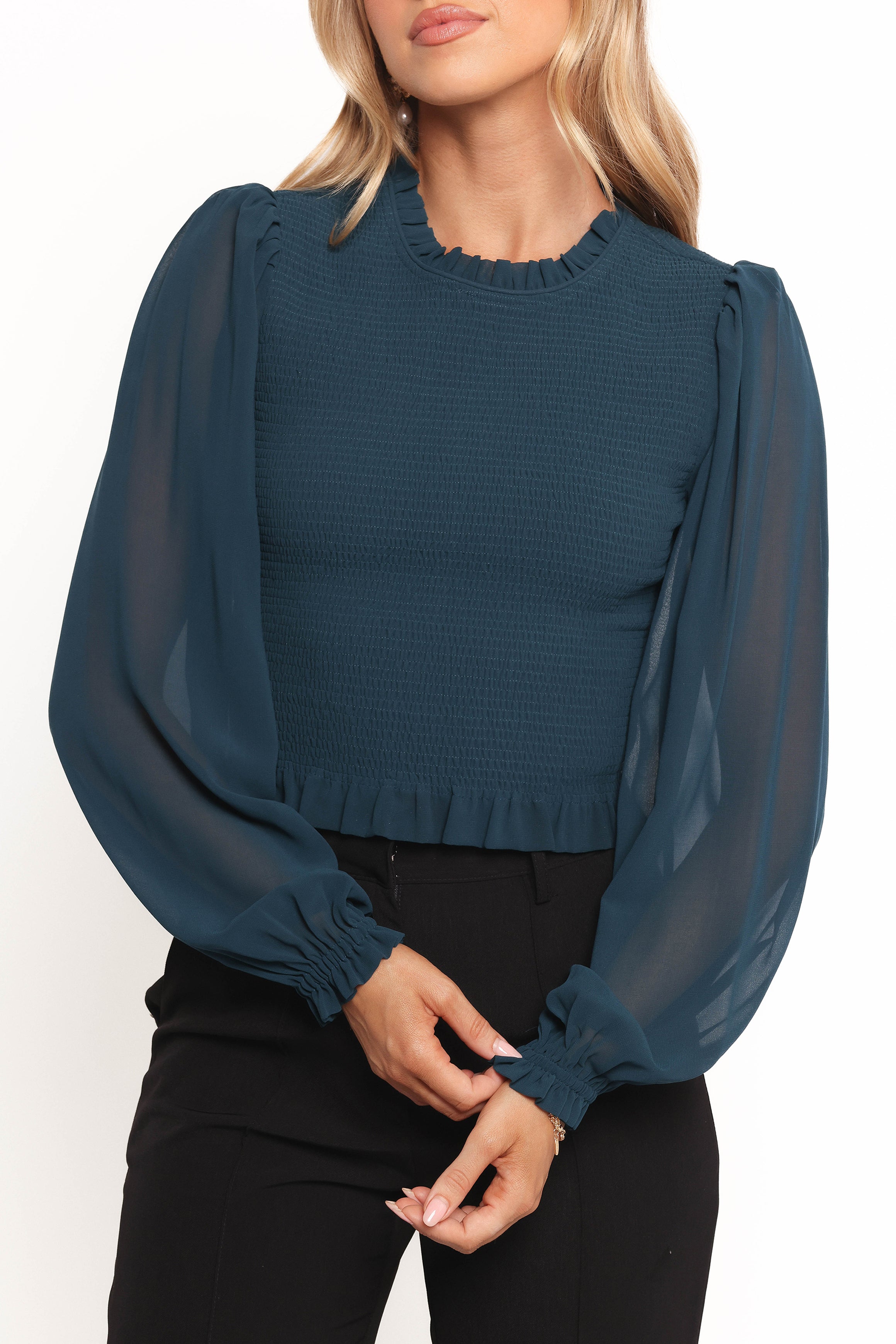 Petal and Pup USA TOPS Aranha Sheer Sleeve Top - Dark Blue