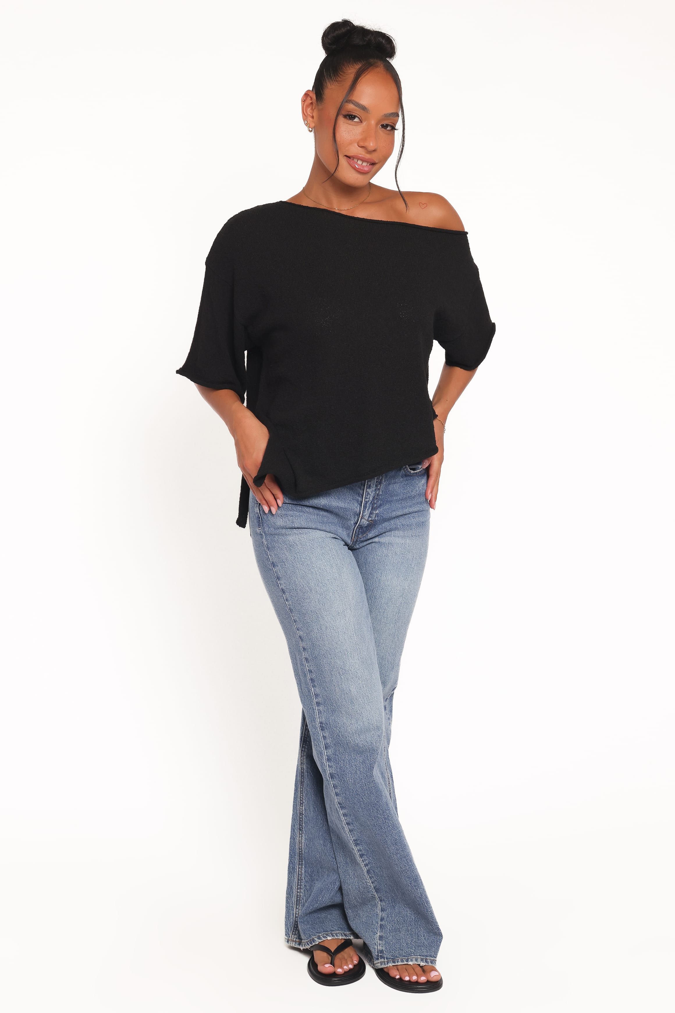 Petal and Pup USA TOPS Ardena Boucle Knit Top - Black
