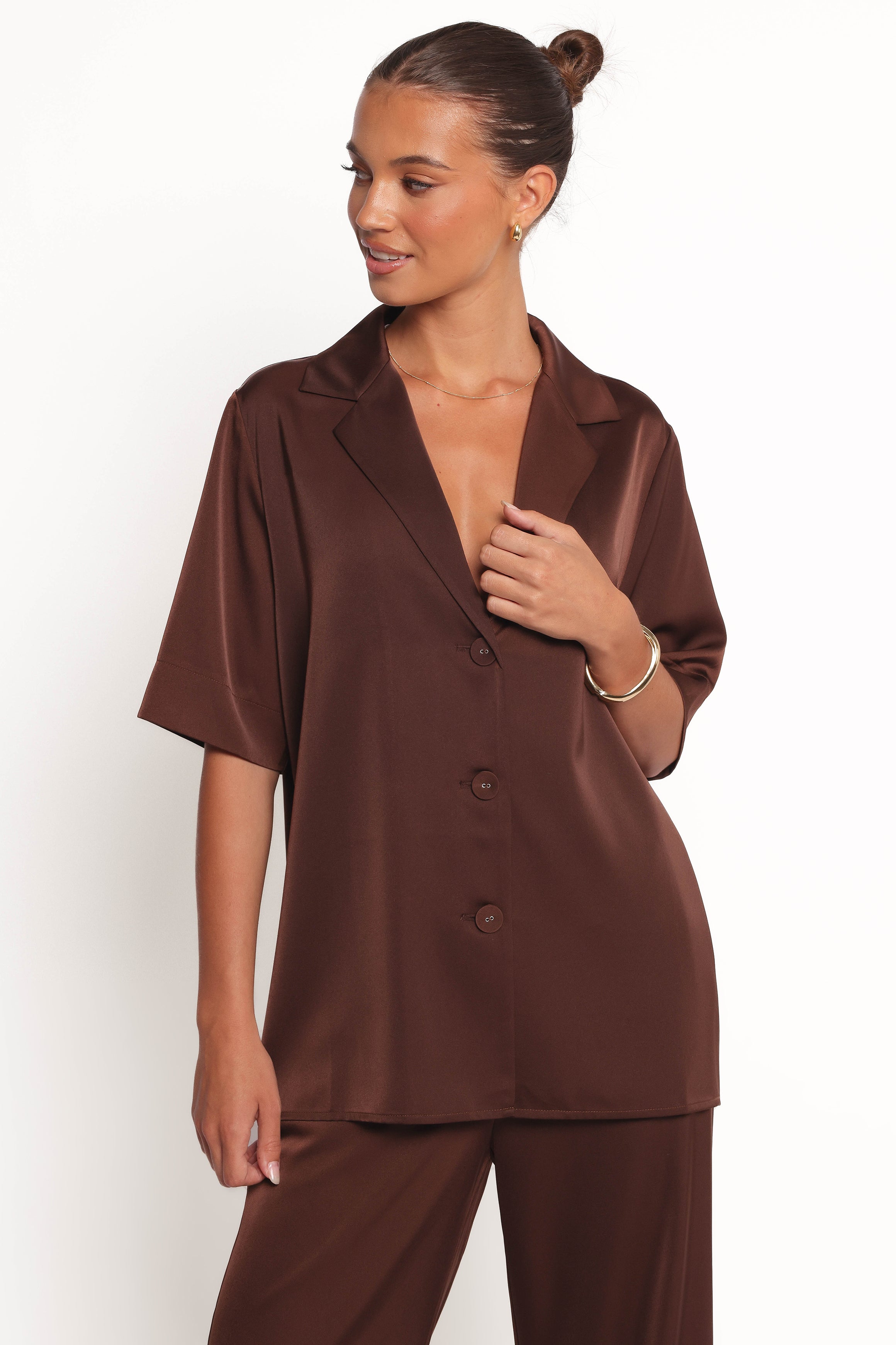 Petal and Pup USA TOPS Arryn Short Sleeve Shirt - Chocolate Brown