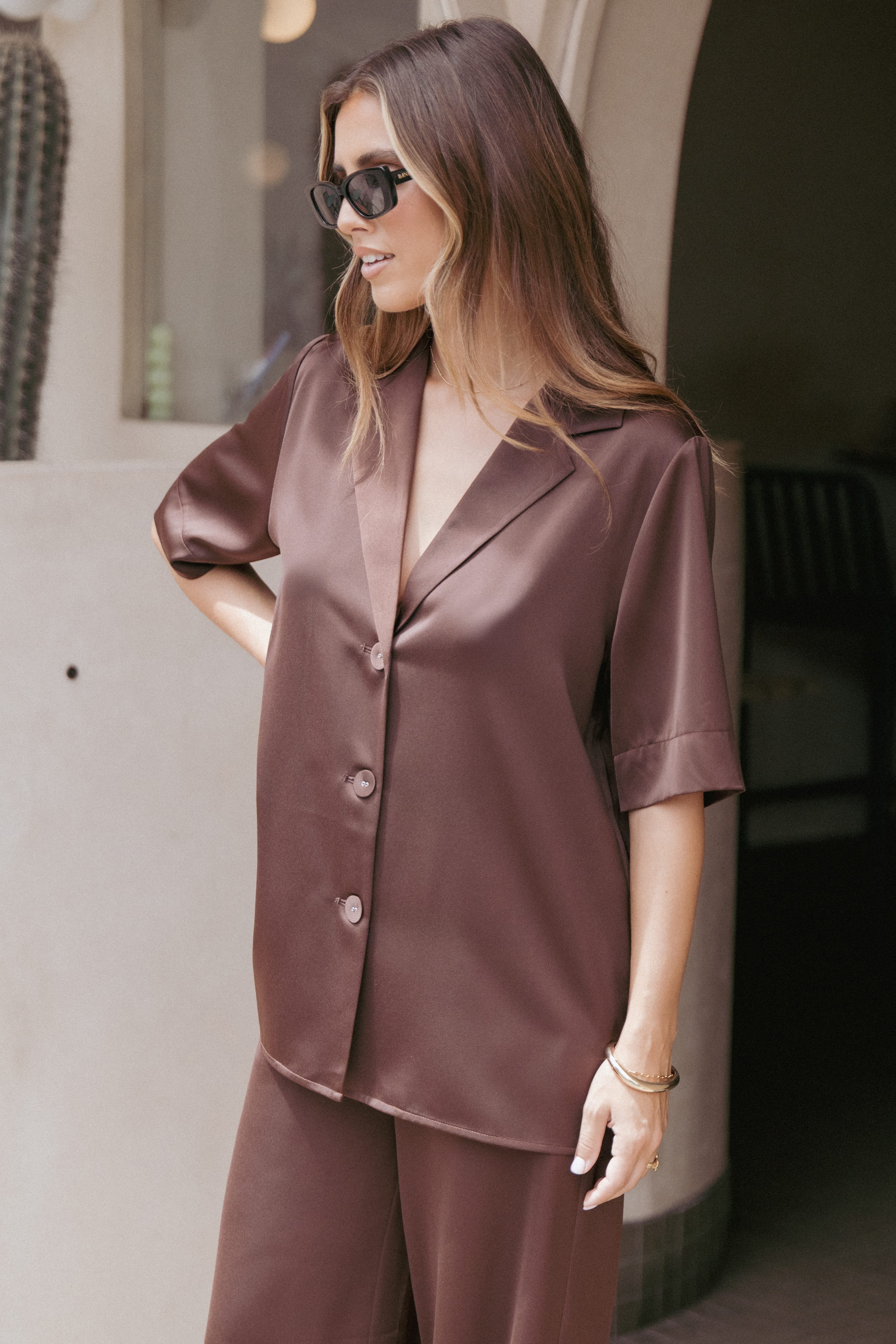 Petal and Pup USA TOPS Arryn Short Sleeve Shirt - Chocolate Brown