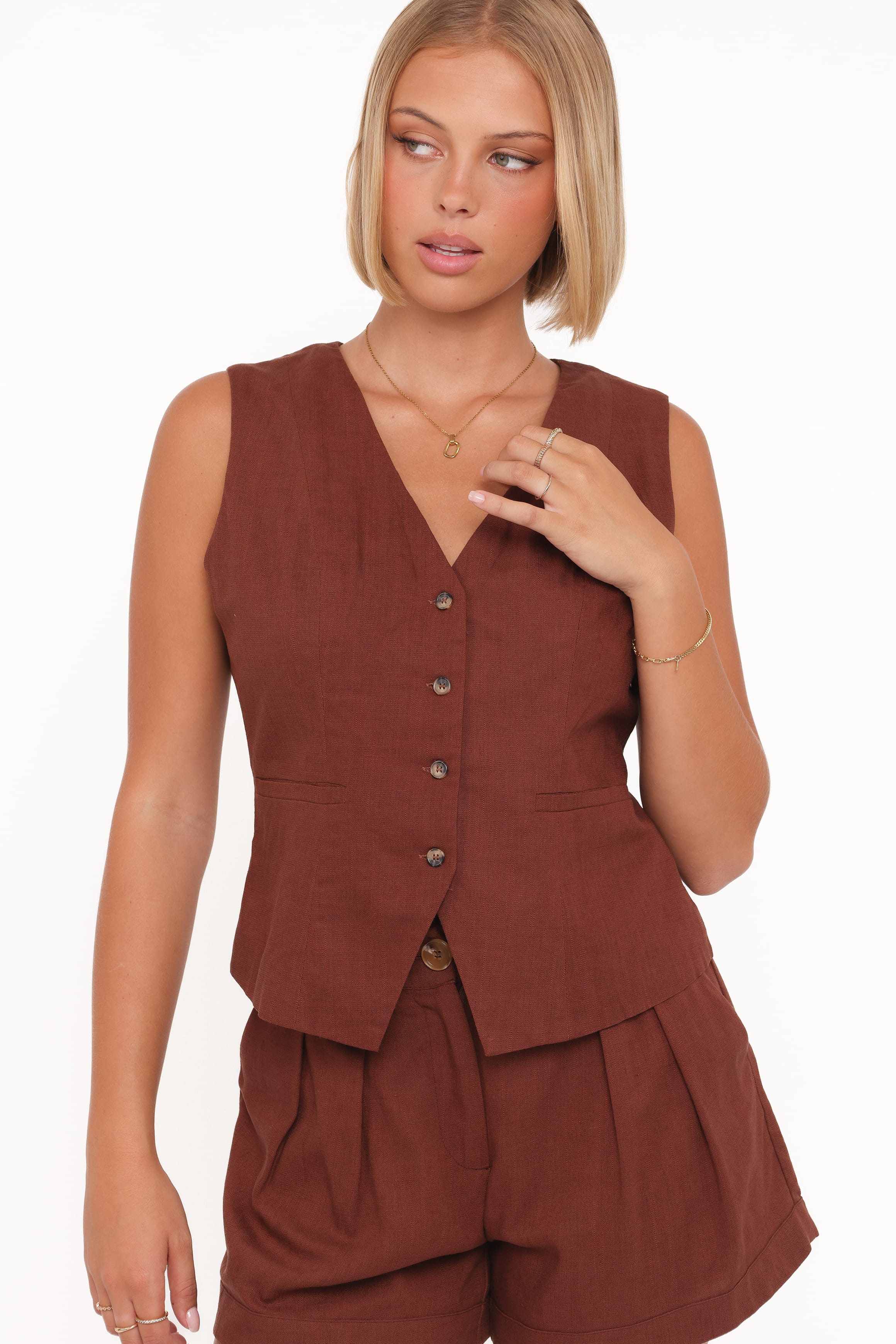Petal and Pup USA TOPS Bell Linen Vest - Brown