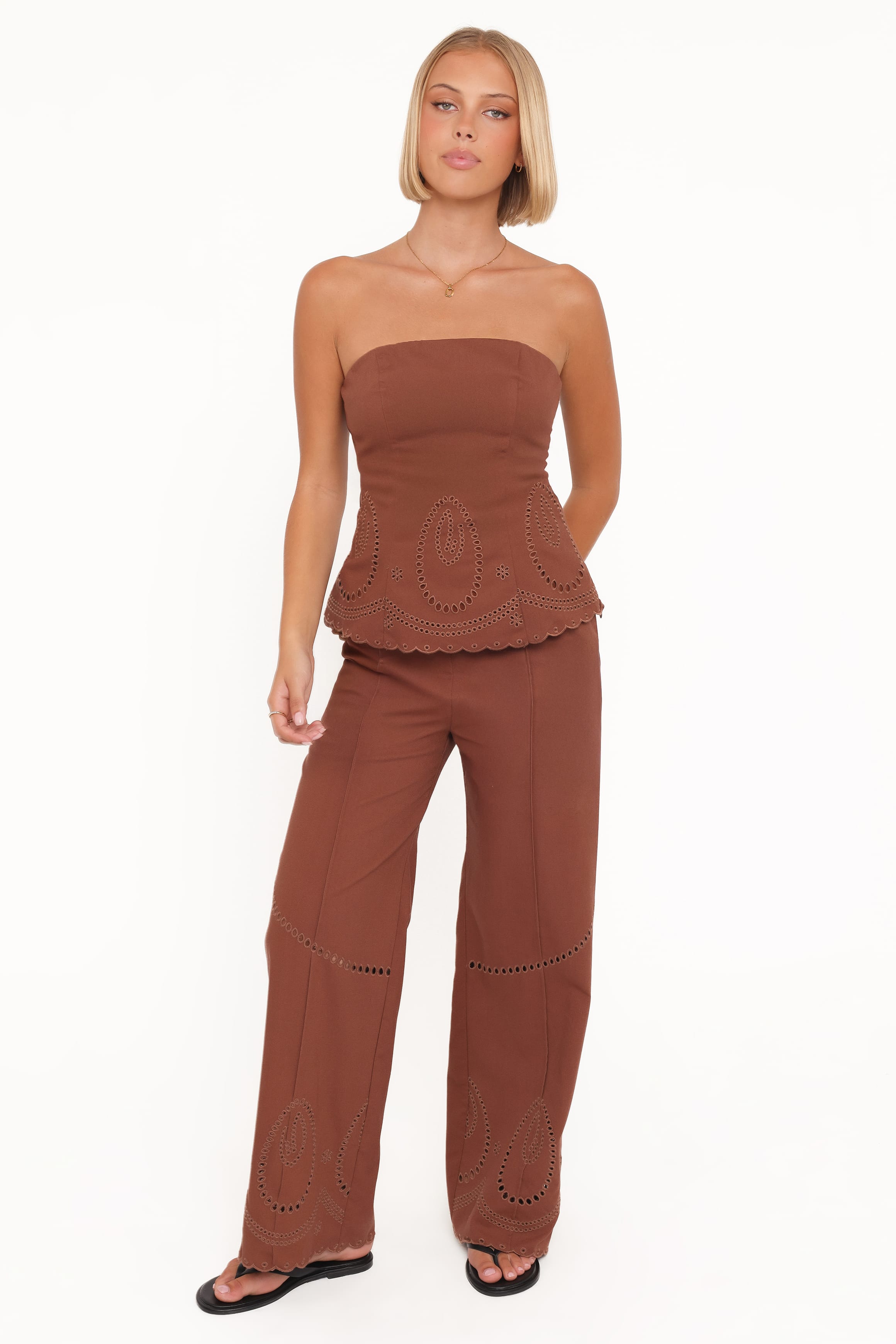 Petal and Pup USA TOPS Benton Eyelet Strapless Top - Brown