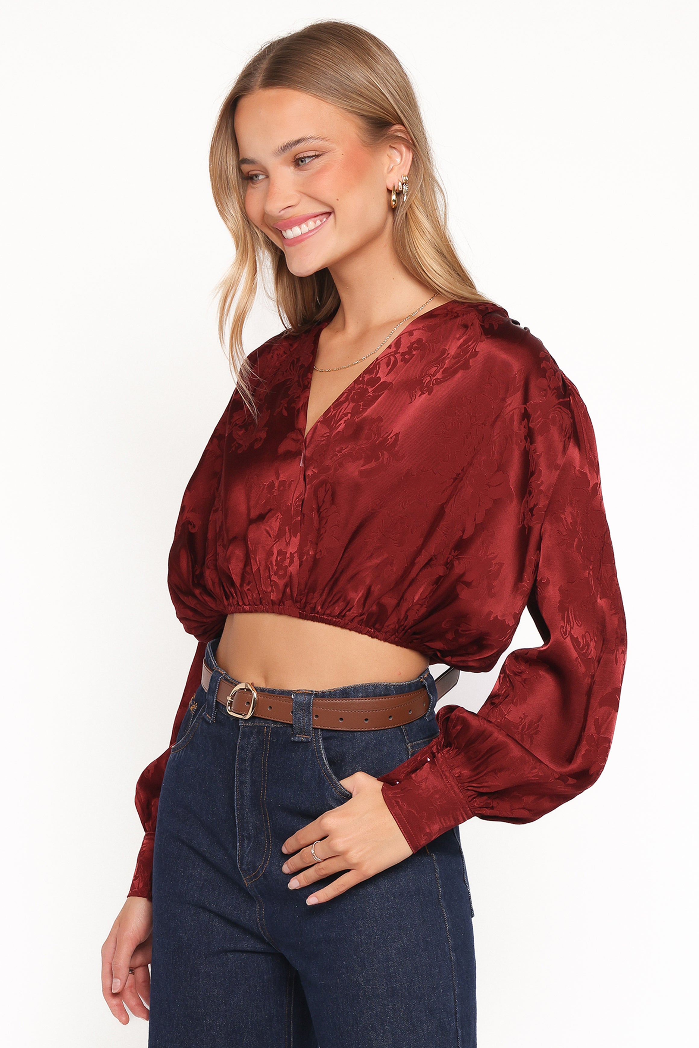 Petal and Pup USA TOPS Bowman Cropped Blouse - Wine