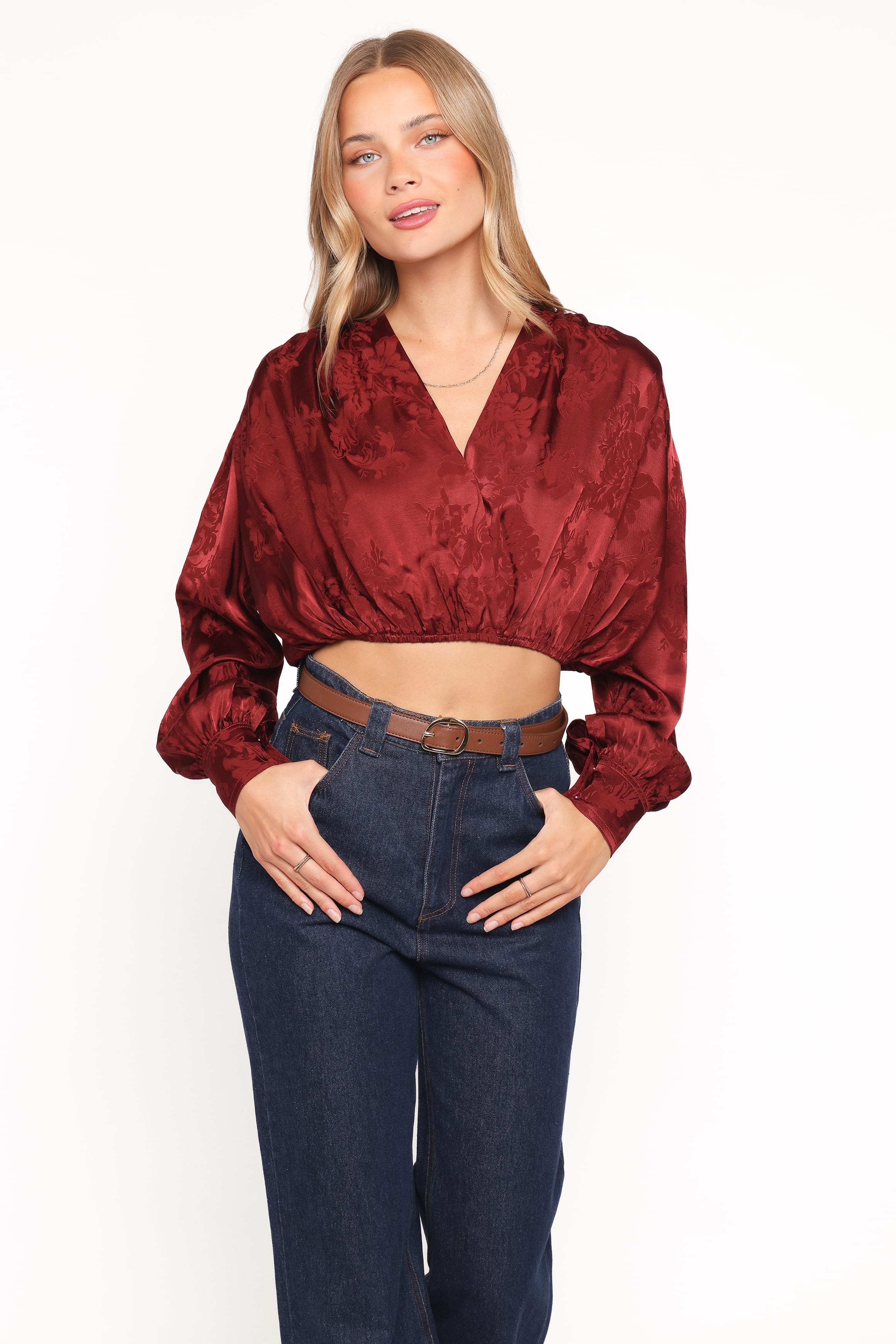 Petal and Pup USA TOPS Bowman Cropped Blouse - Wine