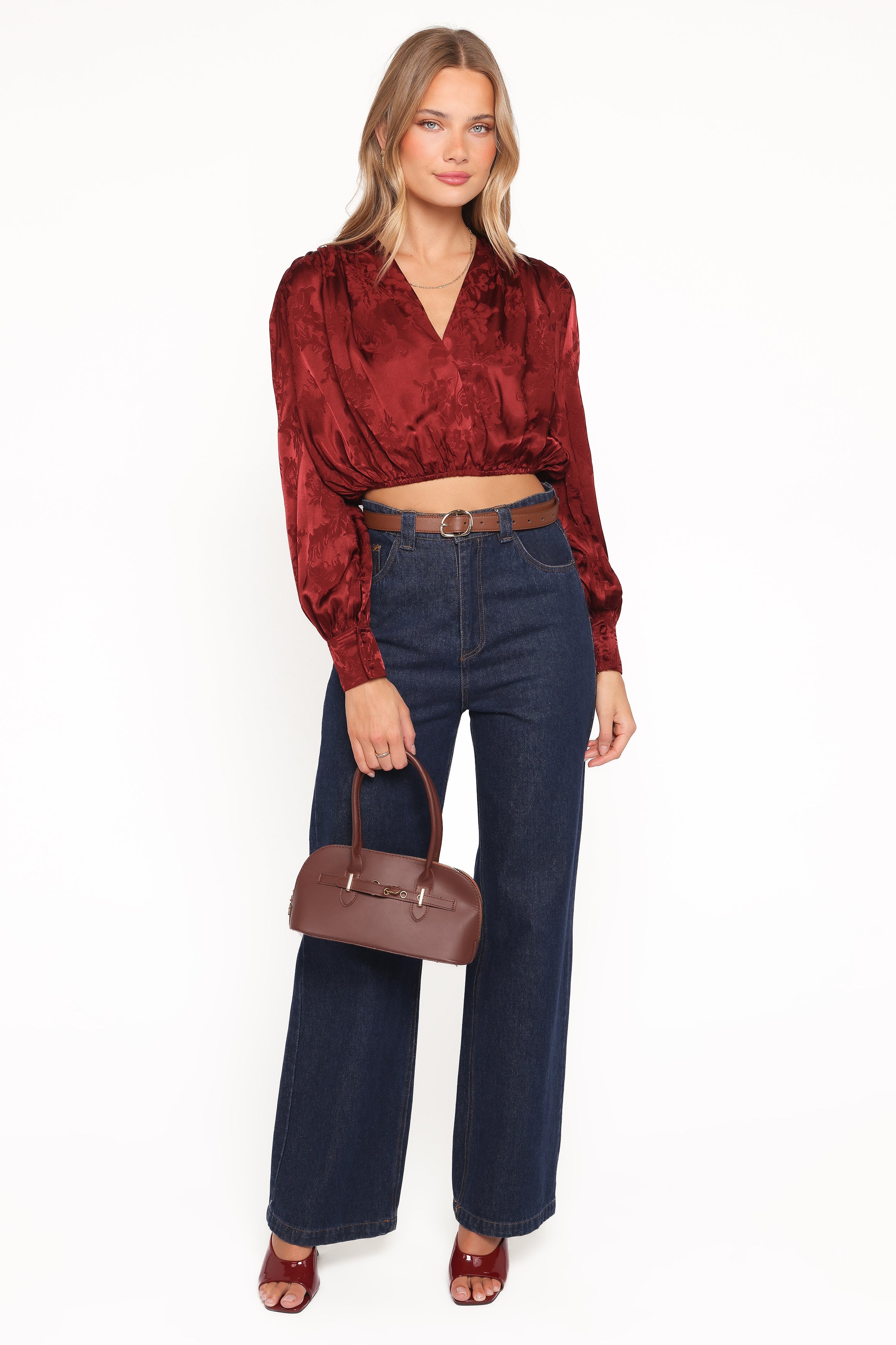 Petal and Pup USA TOPS Bowman Cropped Blouse - Wine