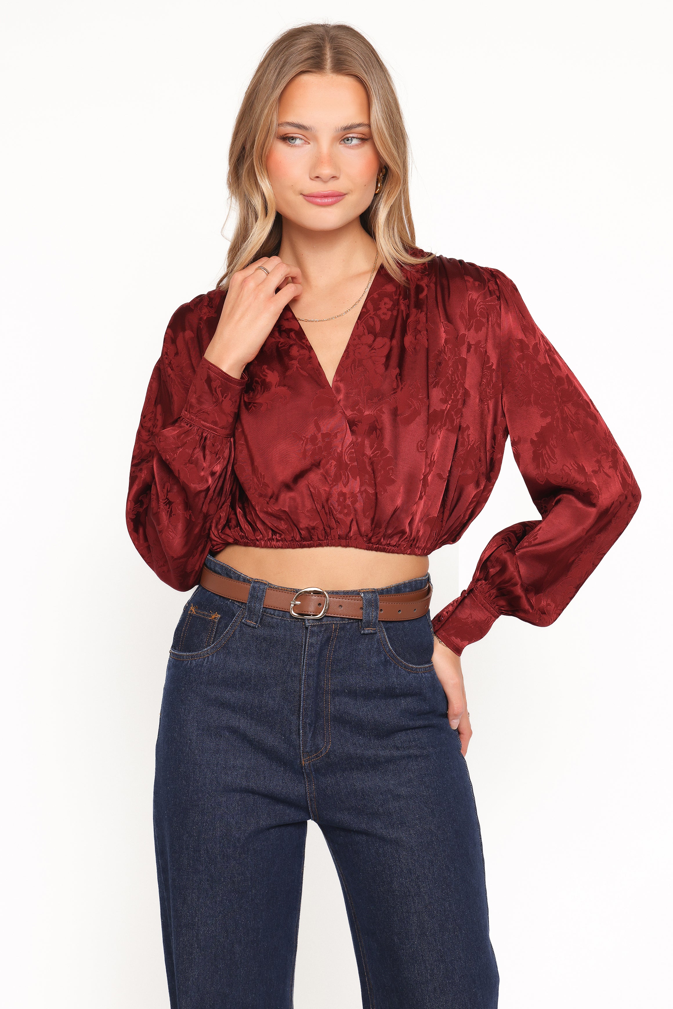 Petal and Pup USA TOPS Bowman Cropped Blouse - Wine