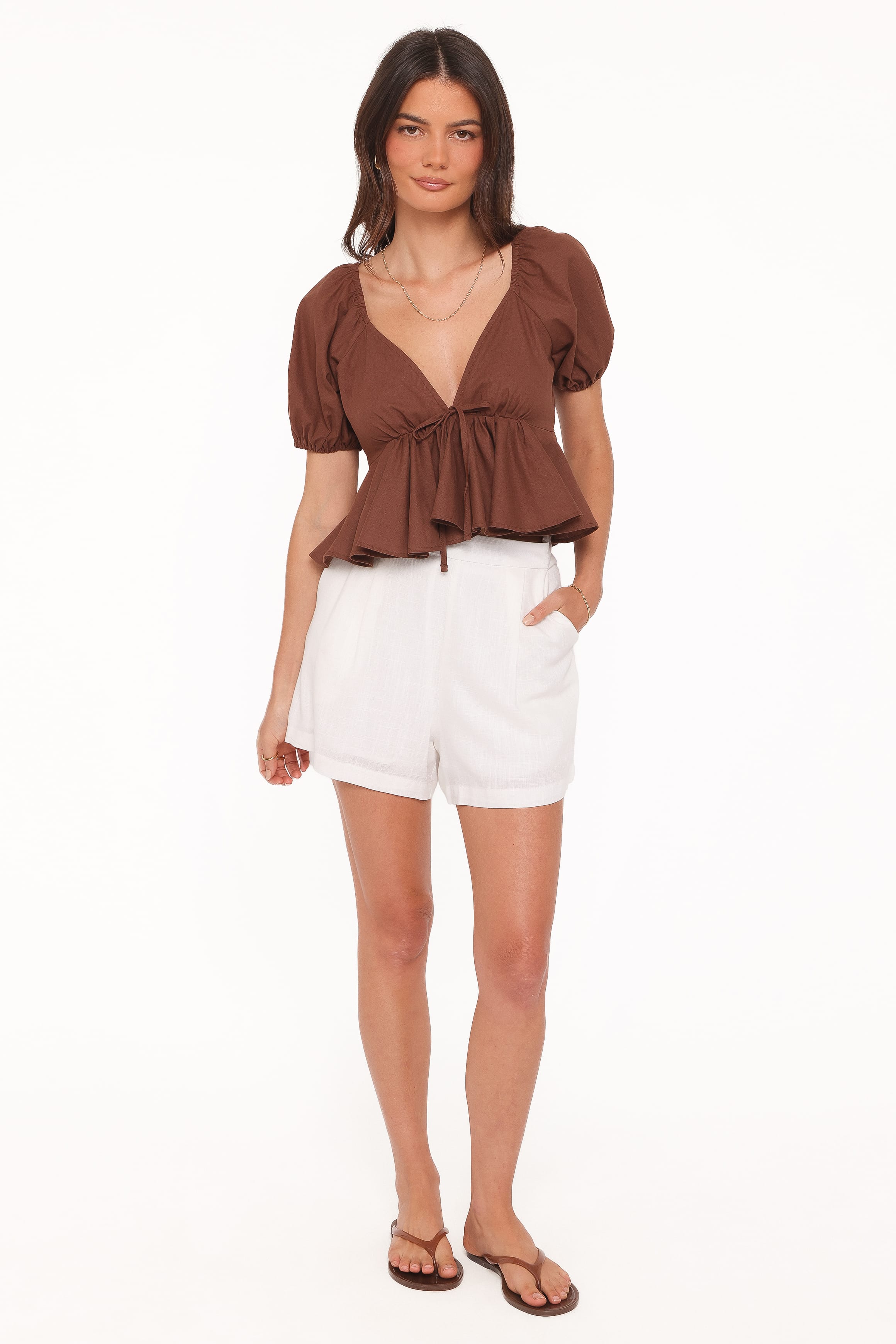Petal and Pup USA TOPS Brienne Tie Front Top - Chocolate