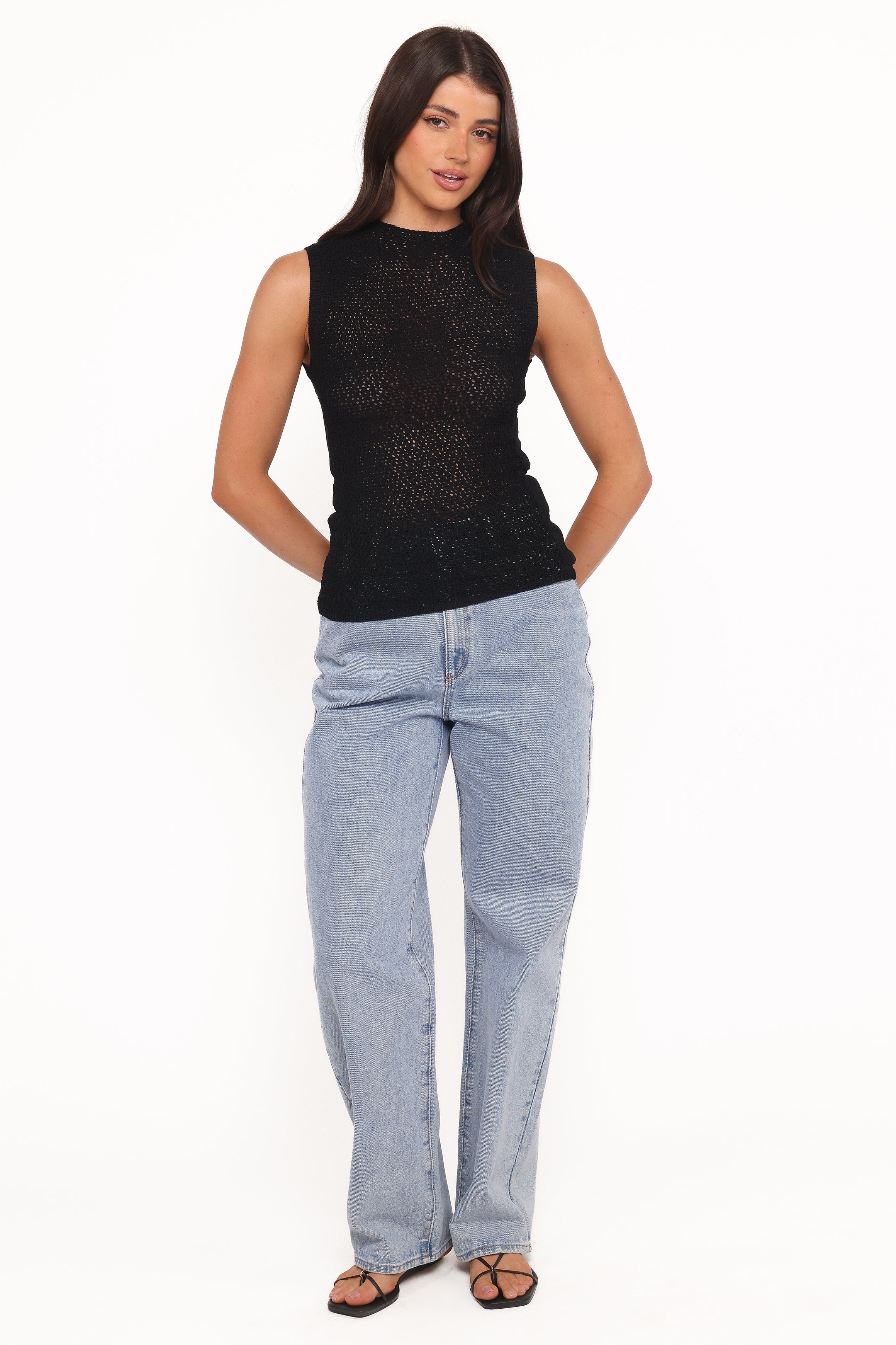 Petal and Pup USA TOPS Brody Sheer Knit Top - Black
