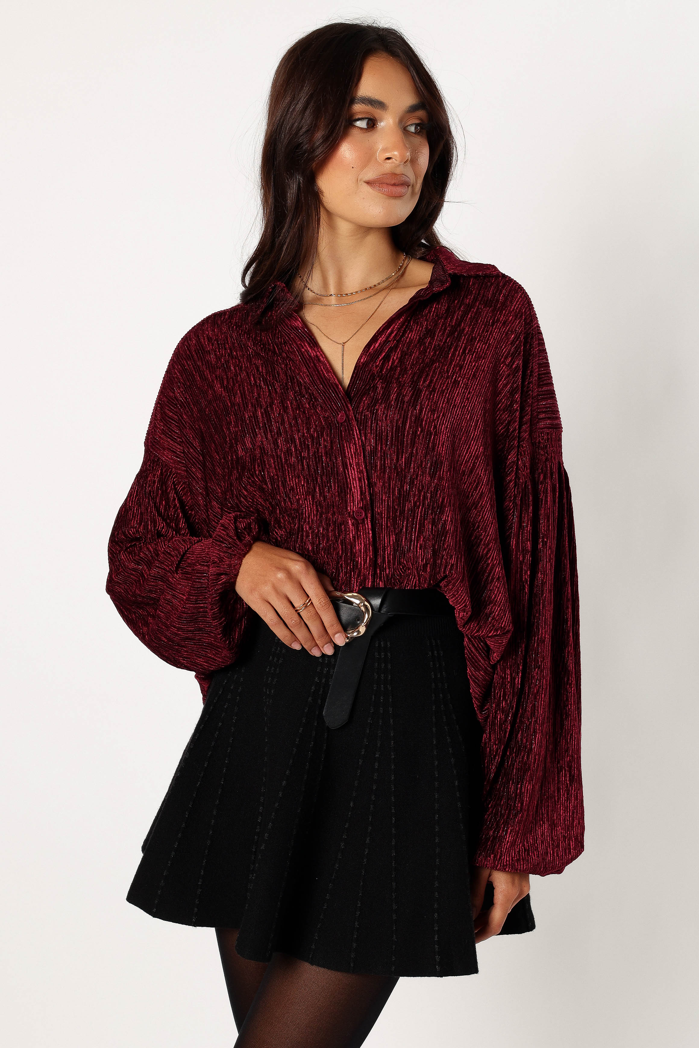 Petal and Pup USA TOPS Cadence Long Sleeve Sequin Top - Burgundy