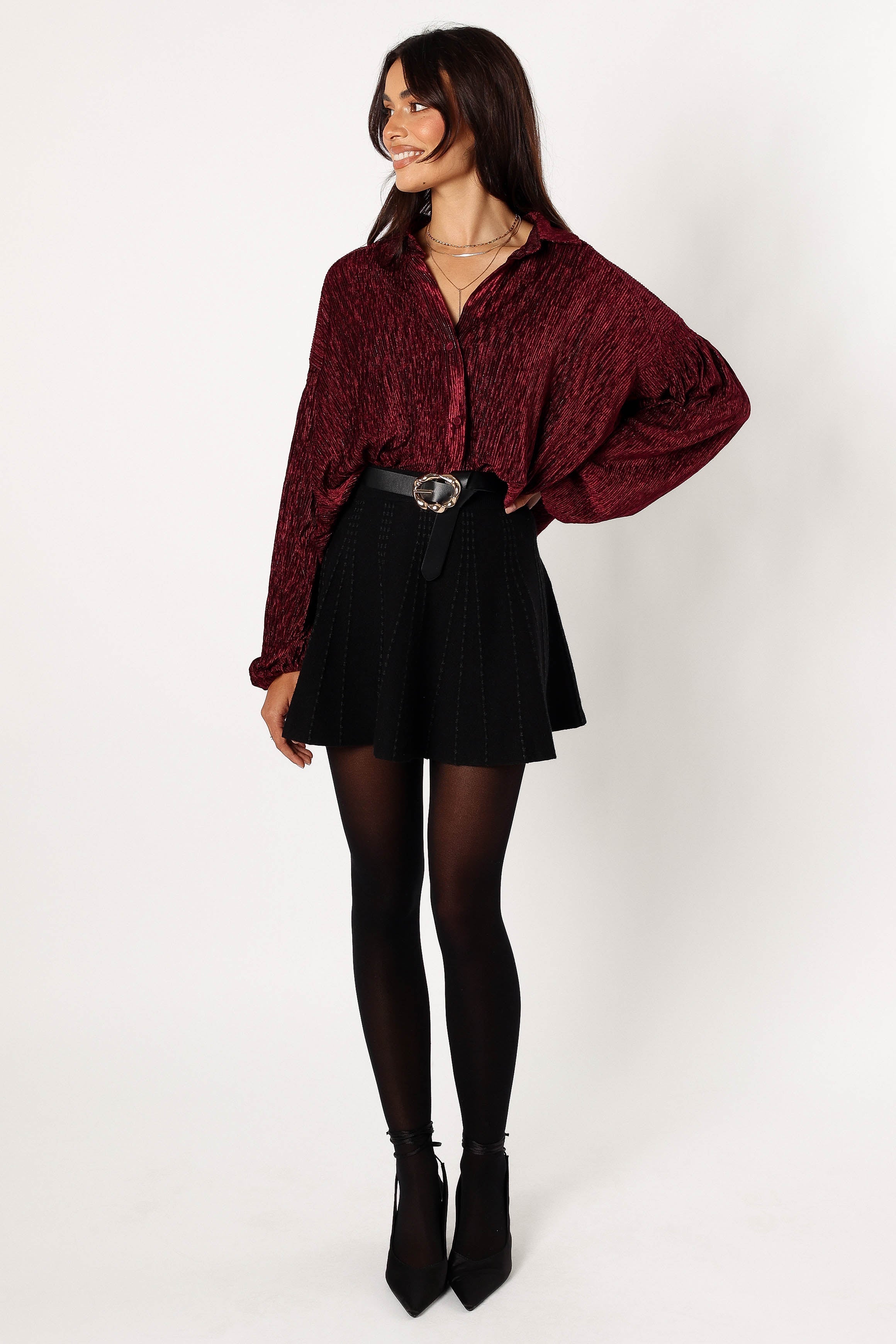 Petal and Pup USA TOPS Cadence Long Sleeve Sequin Top - Burgundy
