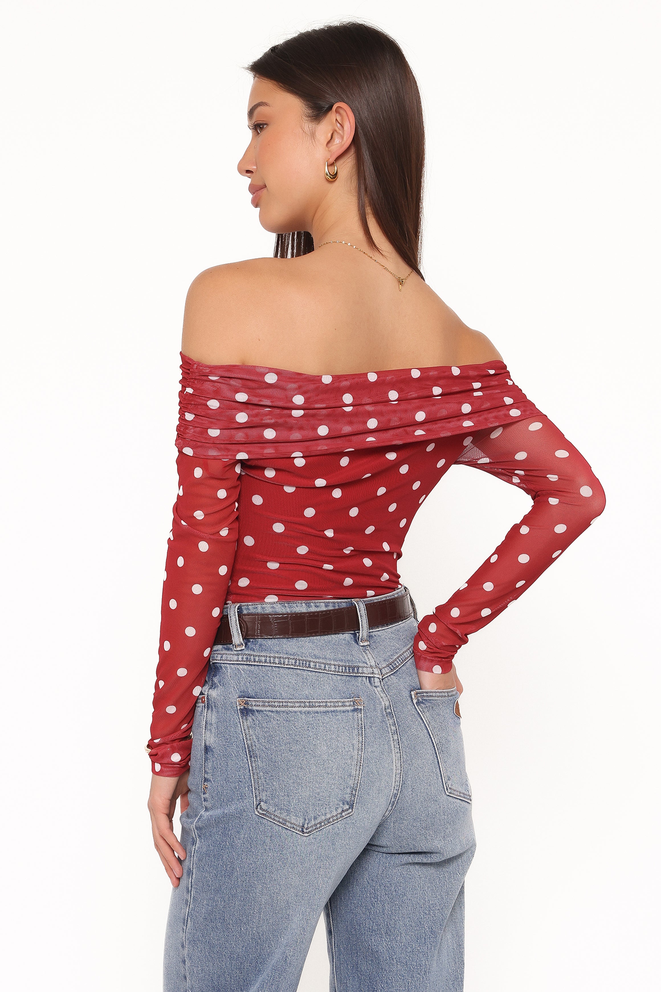 Petal and Pup USA TOPS Caelira Off Shoulder Top - Red Polka Dot