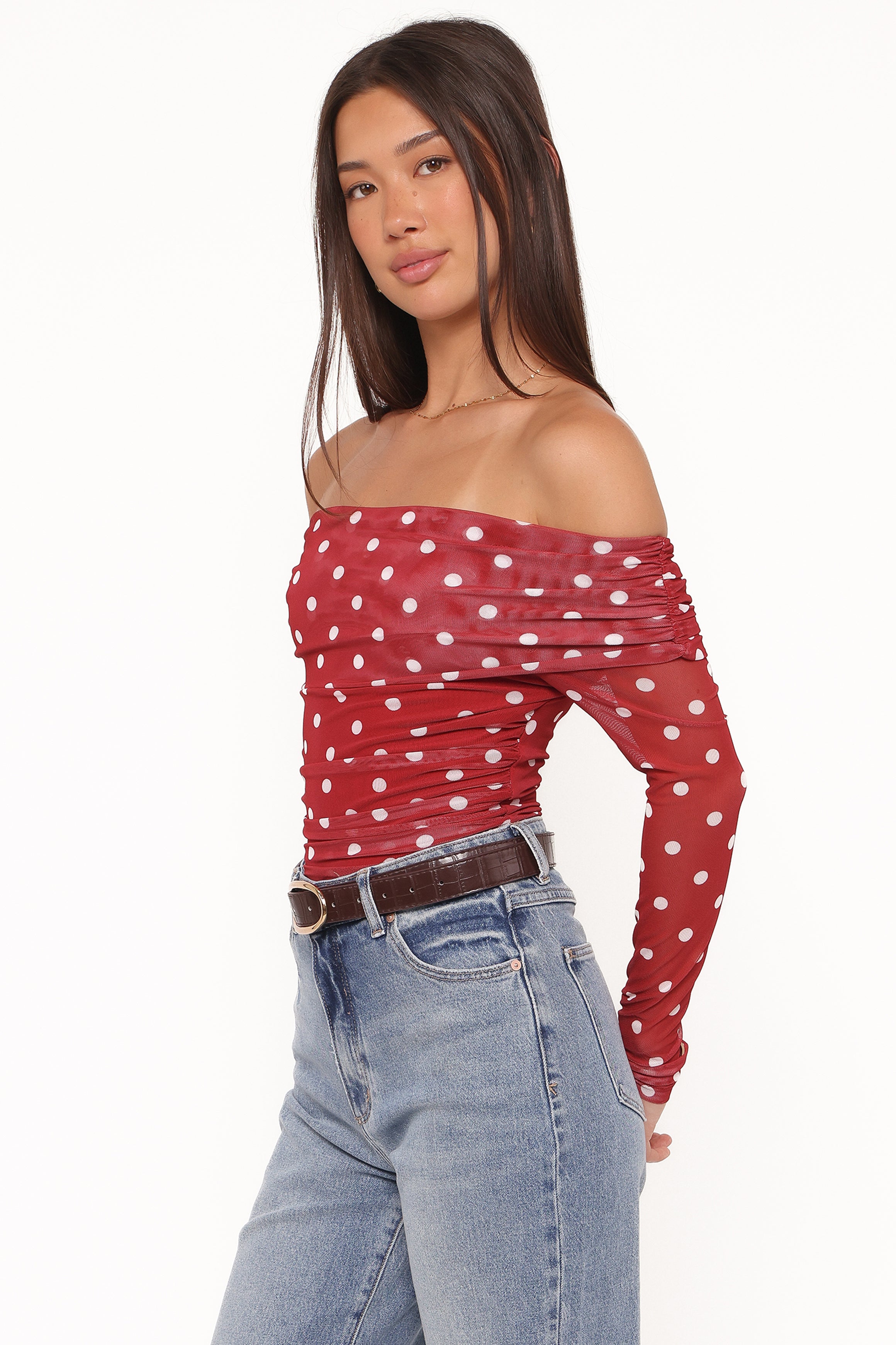 Petal and Pup USA TOPS Caelira Off Shoulder Top - Red Polka Dot