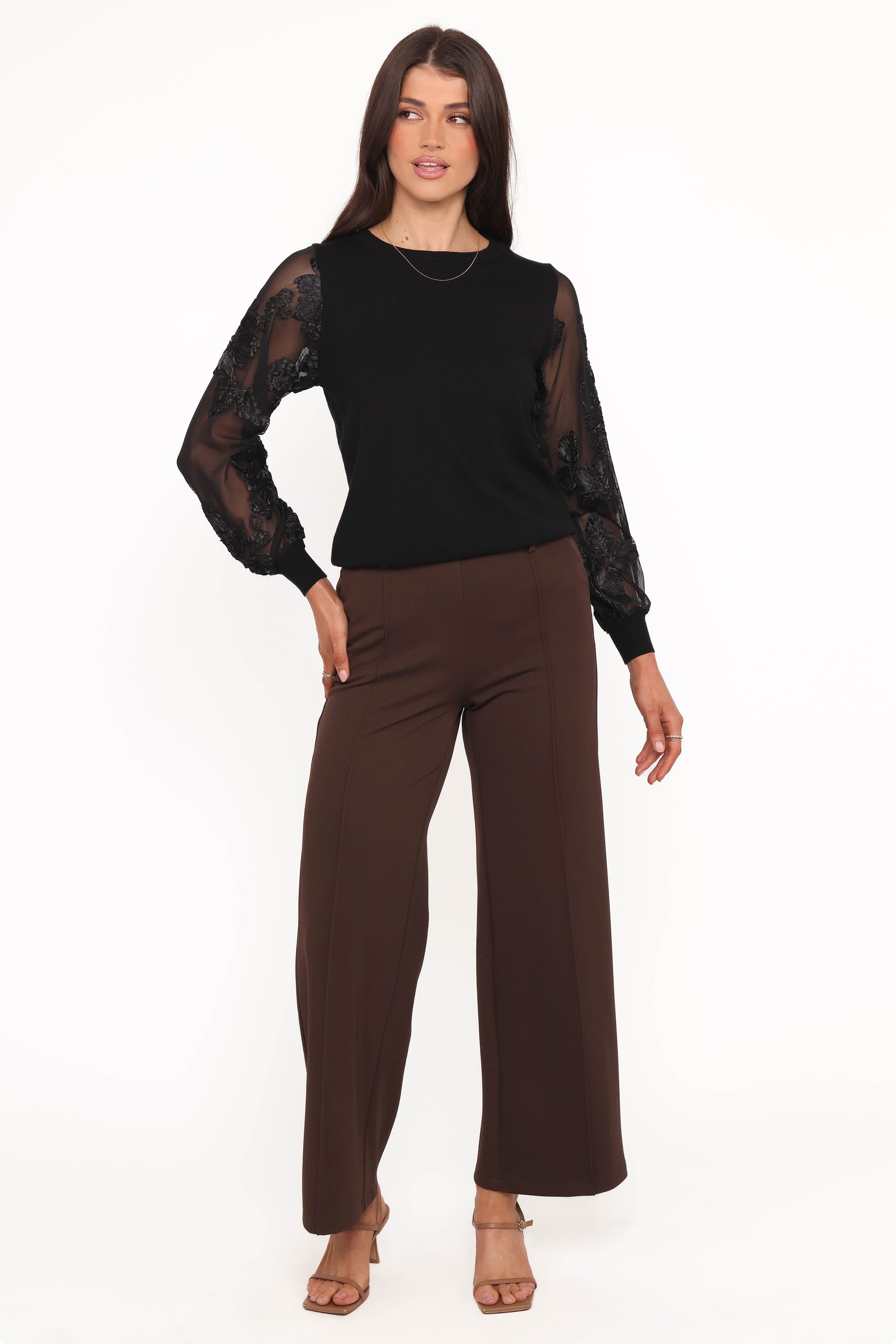 Petal and Pup USA TOPS Cailin Sheer Sleeve Top - Black