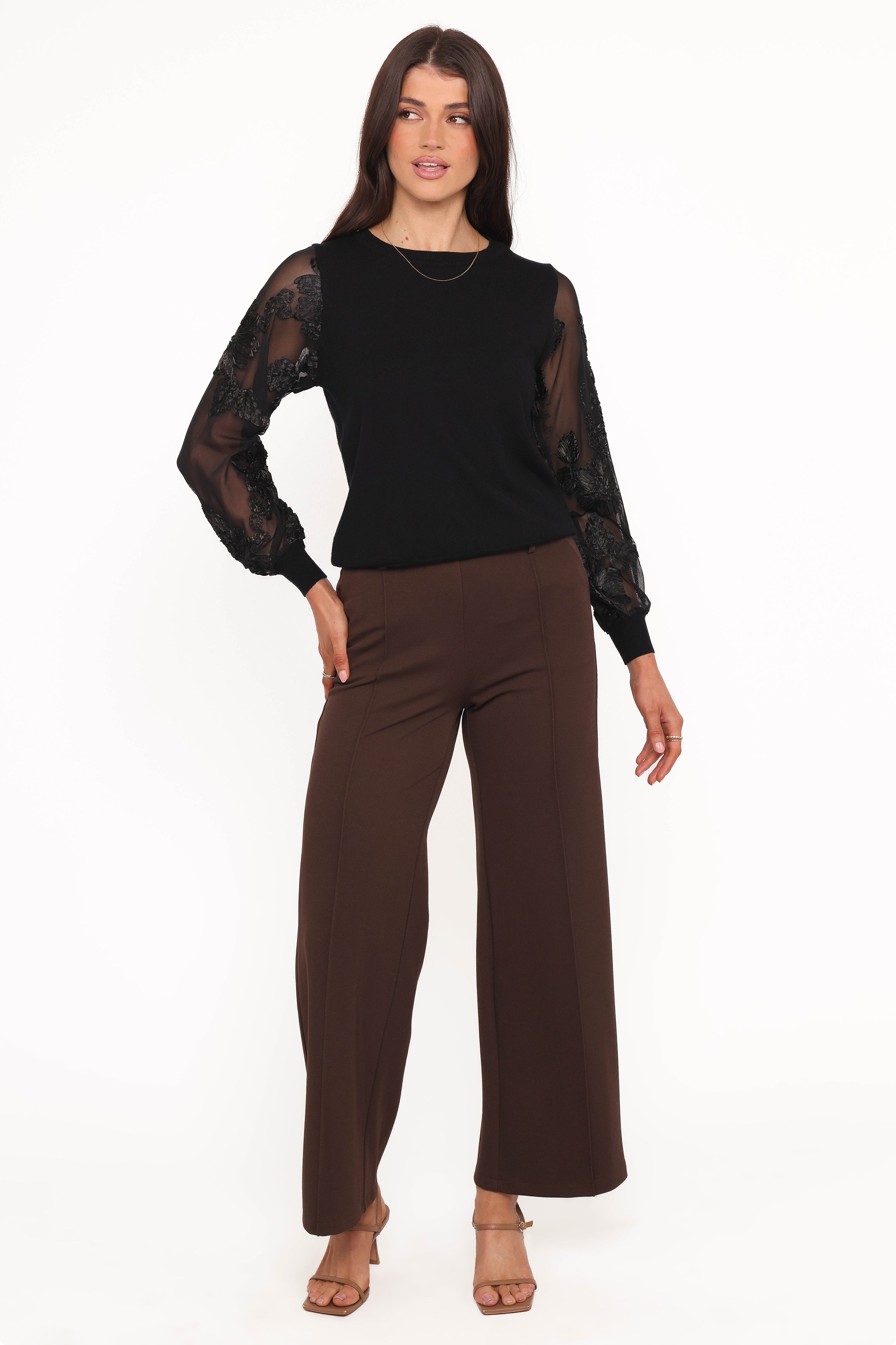 Petal and Pup USA TOPS Cailin Sheer Sleeve Top - Black