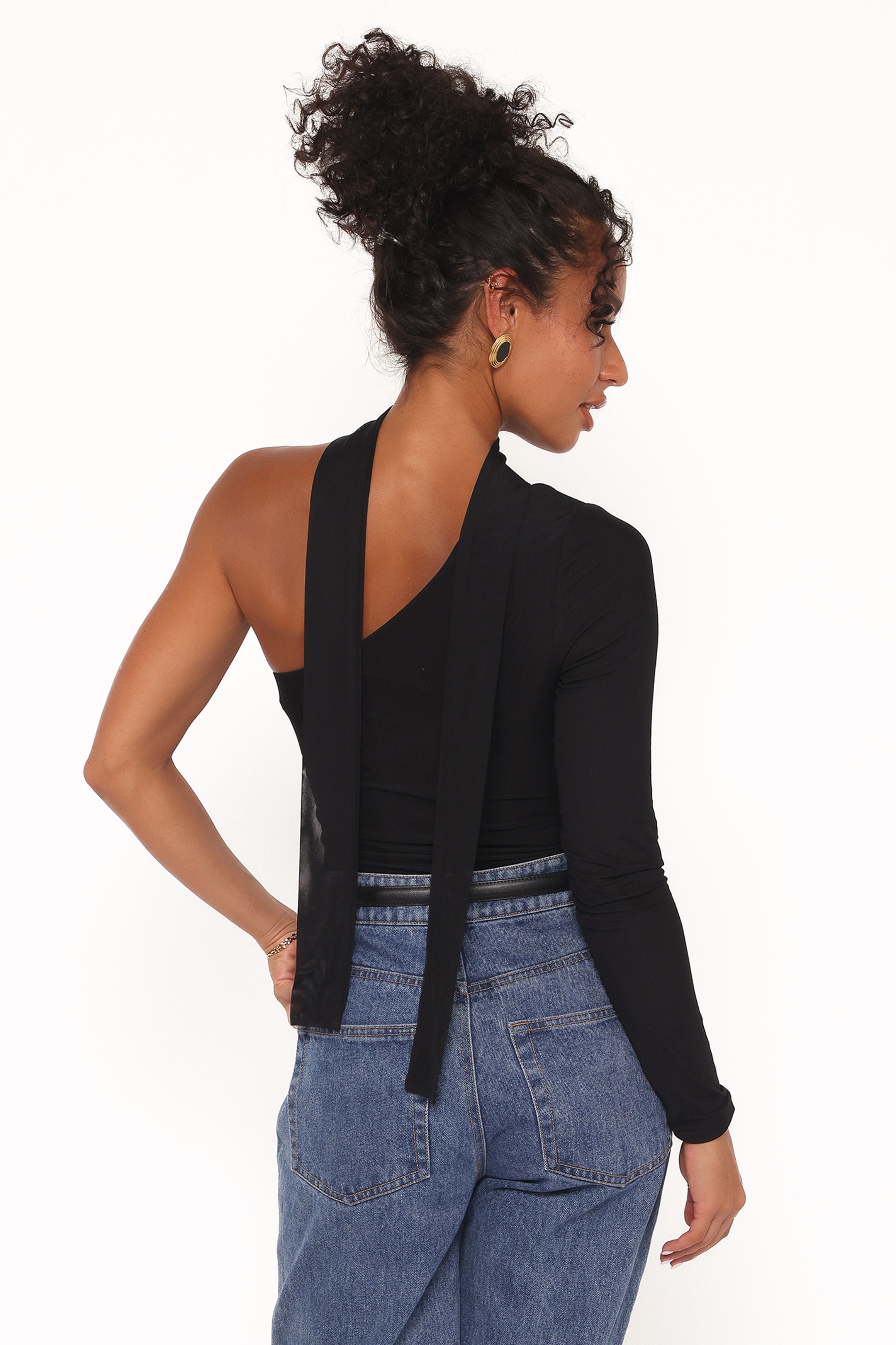 Petal and Pup USA TOPS Carlie Mesh One Shoulder Top - Black