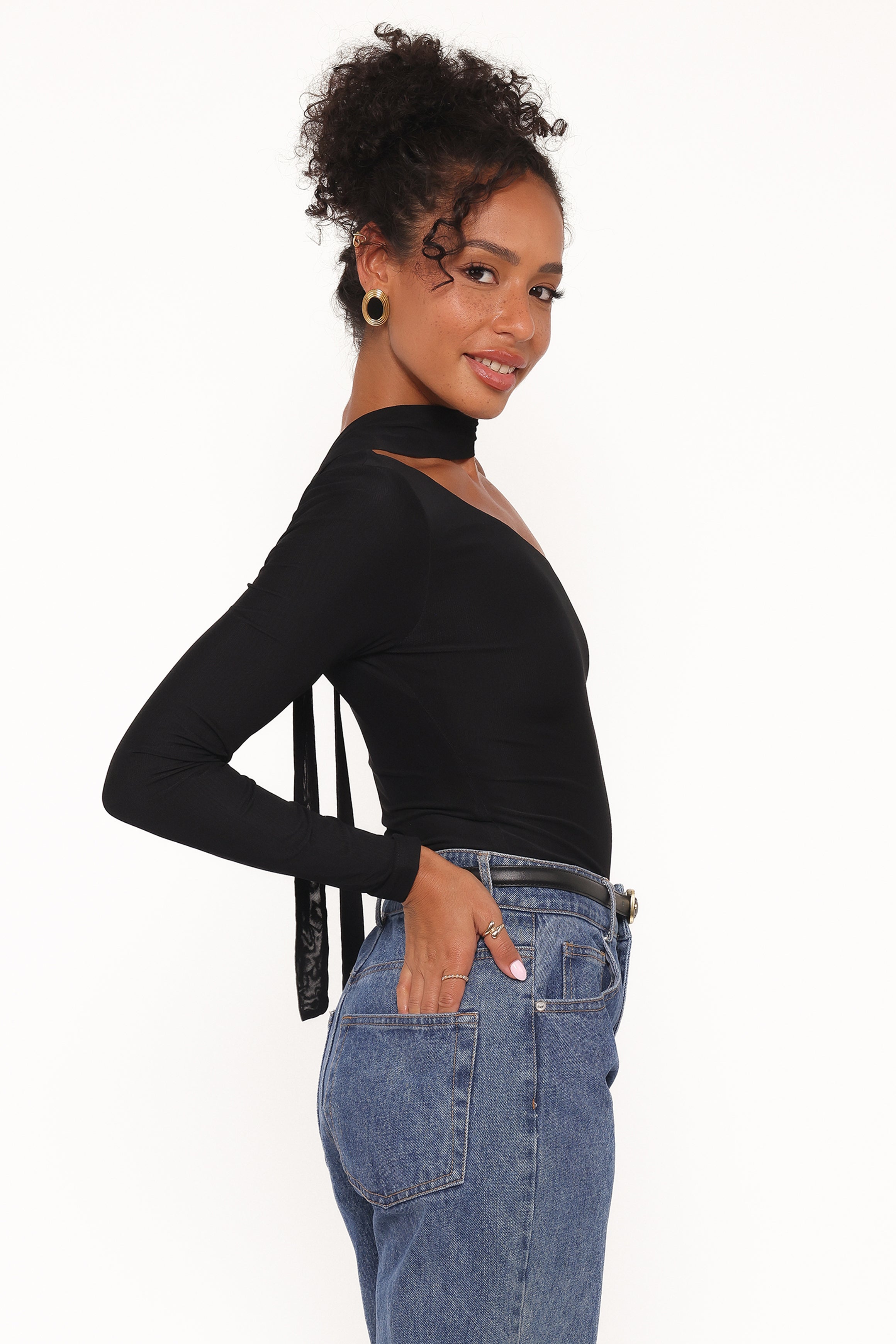 Petal and Pup USA TOPS Carlie Mesh One Shoulder Top - Black