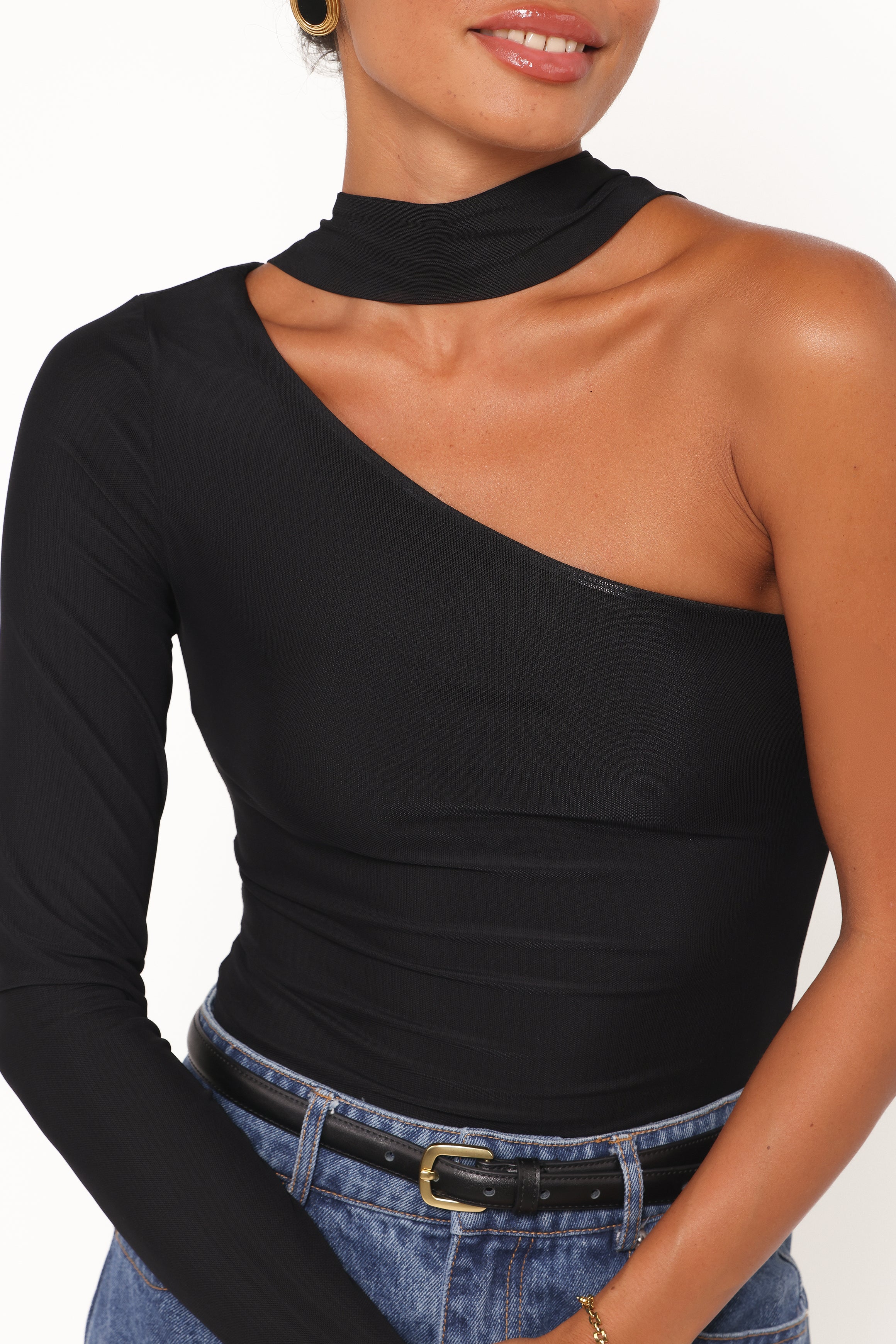 Petal and Pup USA TOPS Carlie Mesh One Shoulder Top - Black