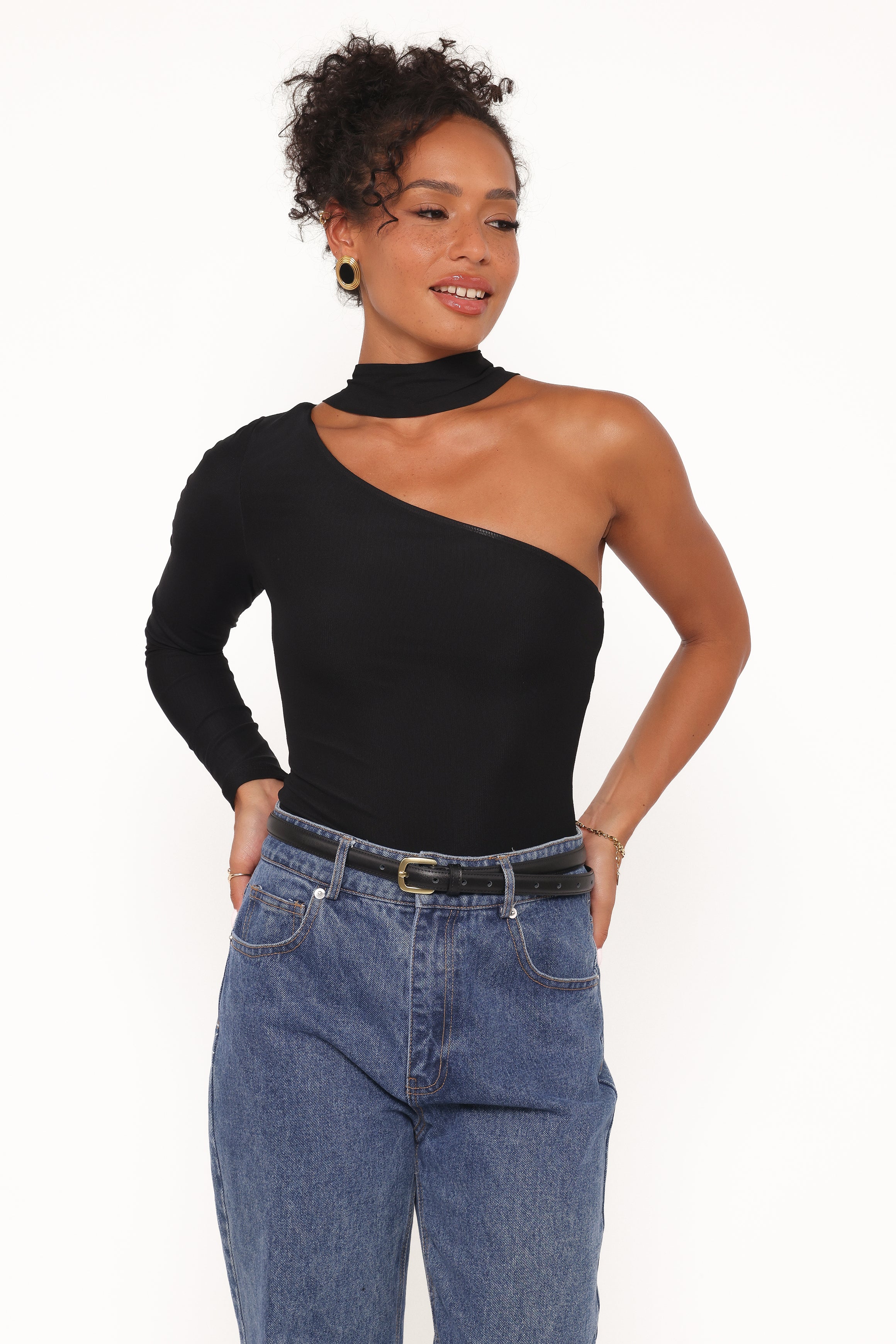 Petal and Pup USA TOPS Carlie Mesh One Shoulder Top - Black