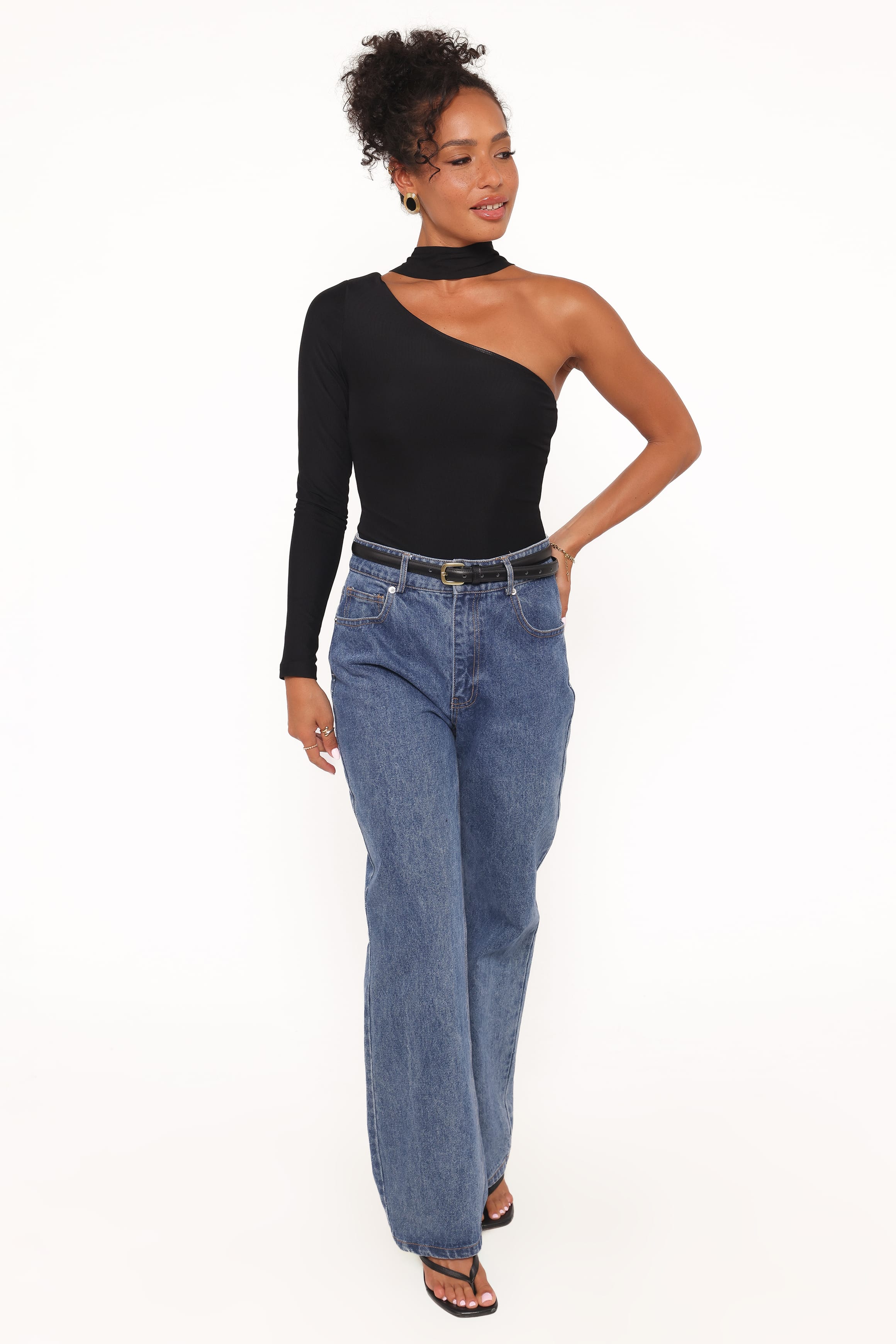 Petal and Pup USA TOPS Carlie Mesh One Shoulder Top - Black