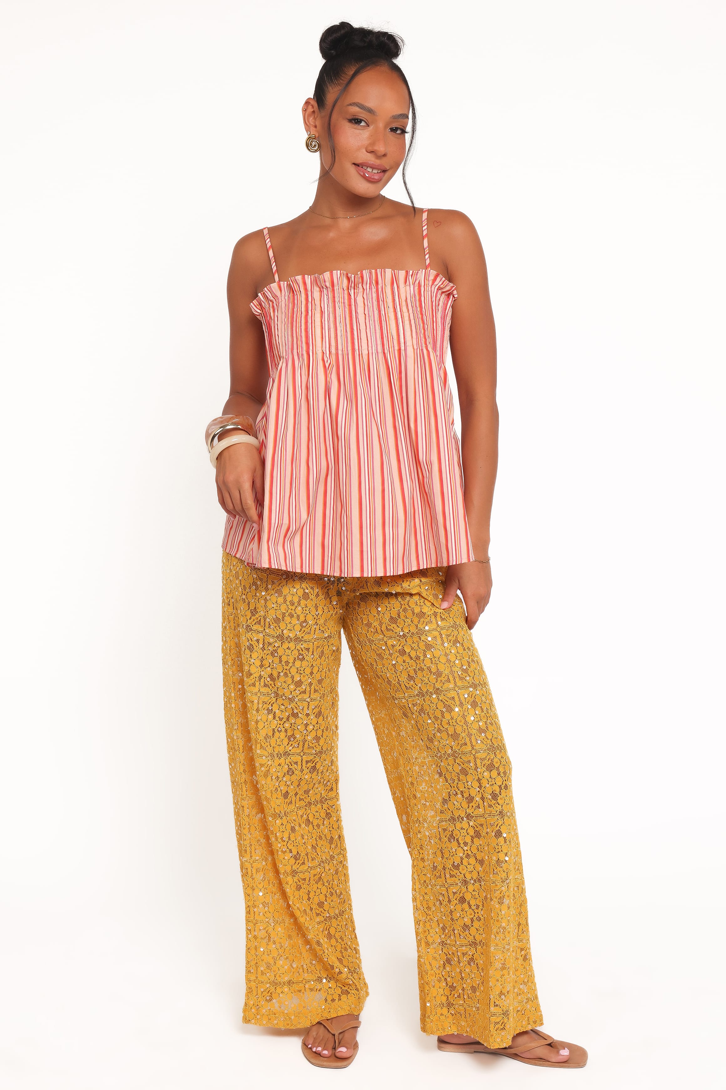 Petal and Pup USA TOPS Carson Pleated Top - Peach Stripe