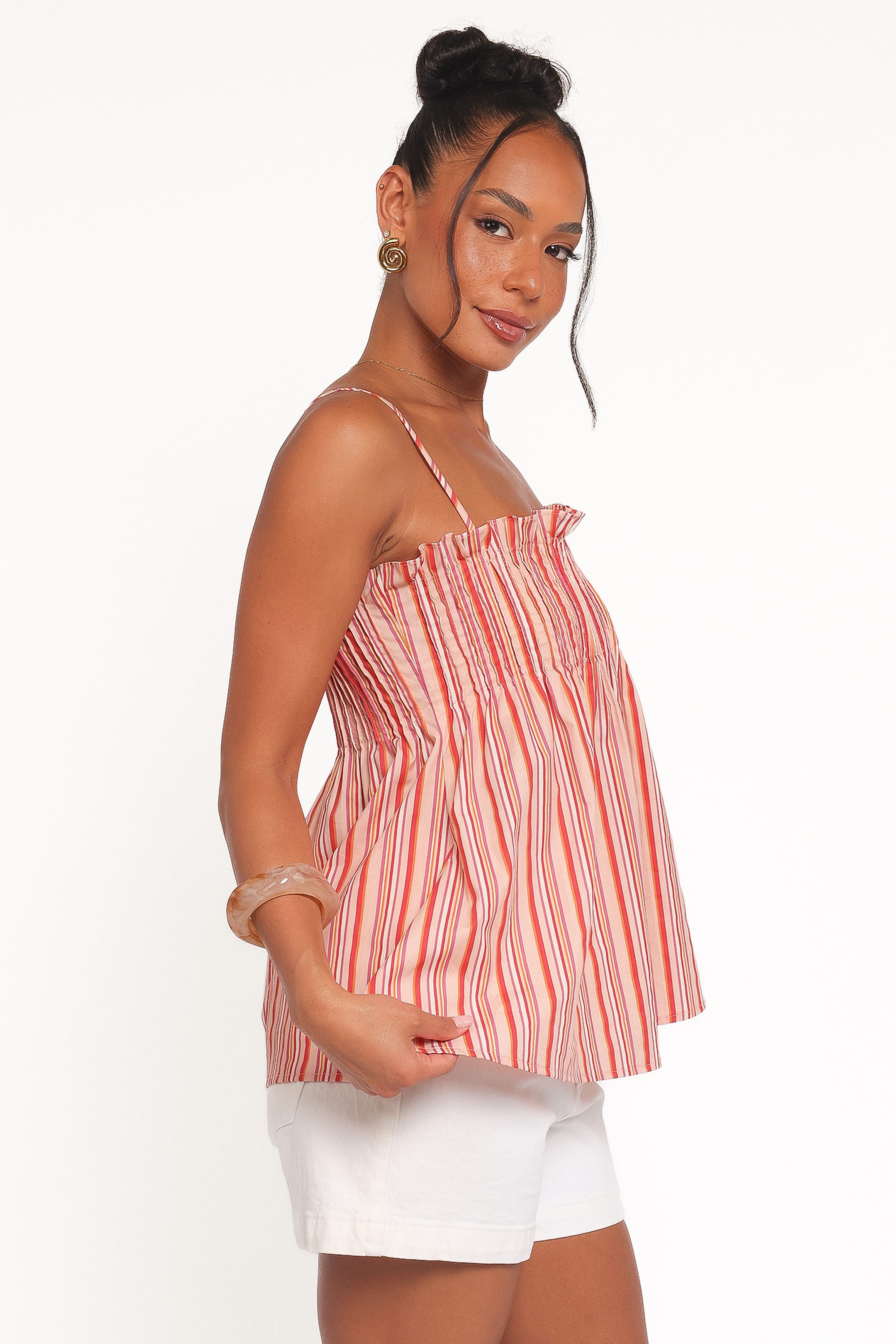 Petal and Pup USA TOPS Carson Pleated Top - Peach Stripe