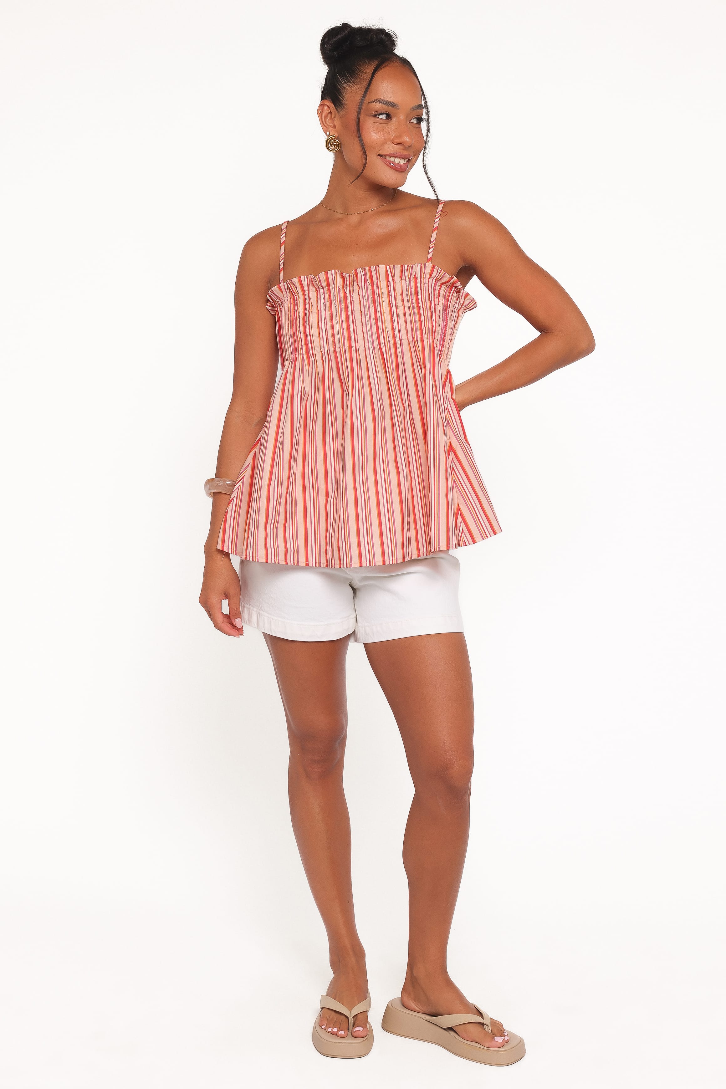Petal and Pup USA TOPS Carson Pleated Top - Peach Stripe