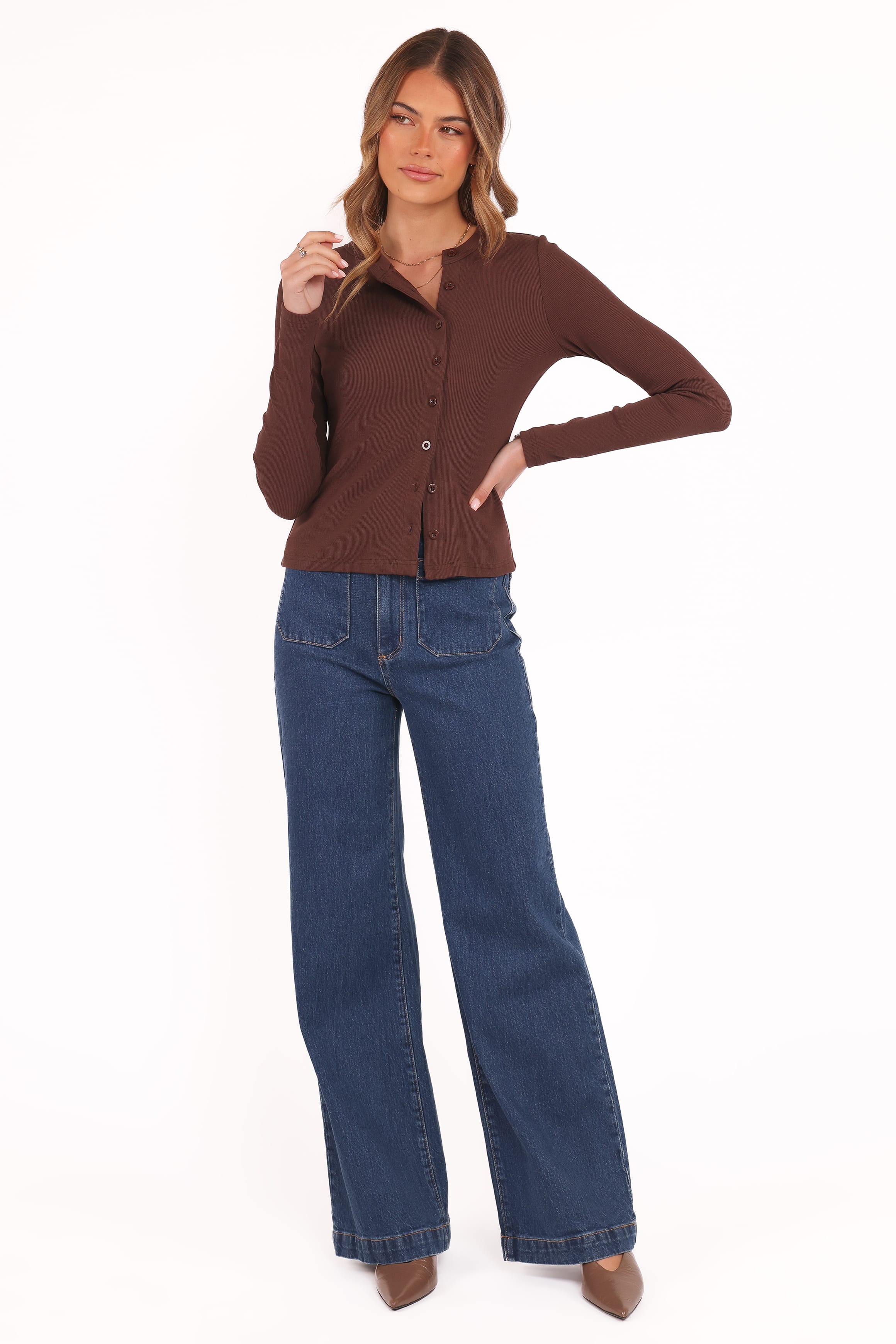 Petal and Pup USA TOPS Cass Long Sleeve Top - Chocolate Brown