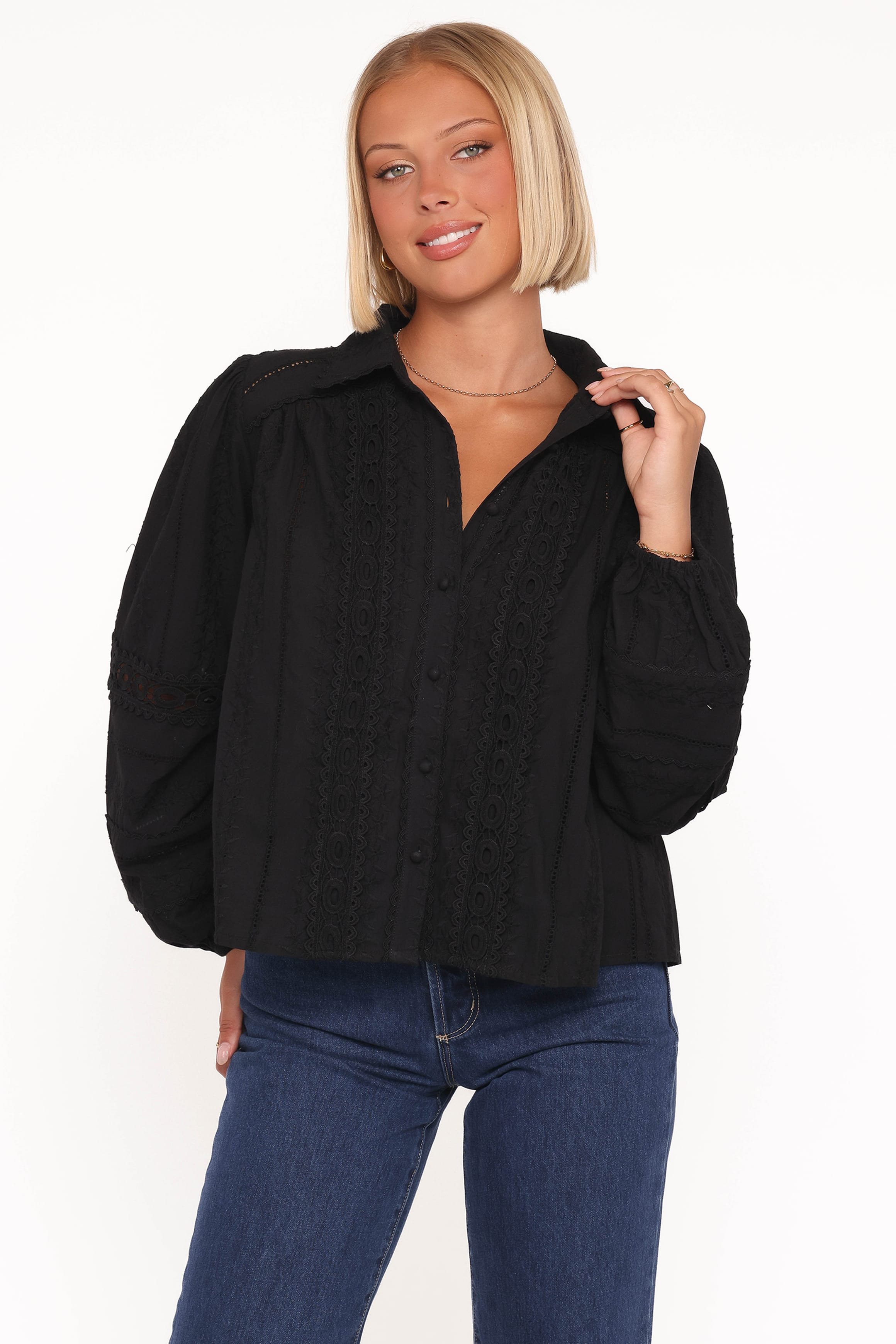 Petal and Pup USA TOPS Catania Lace Inset Top - Black