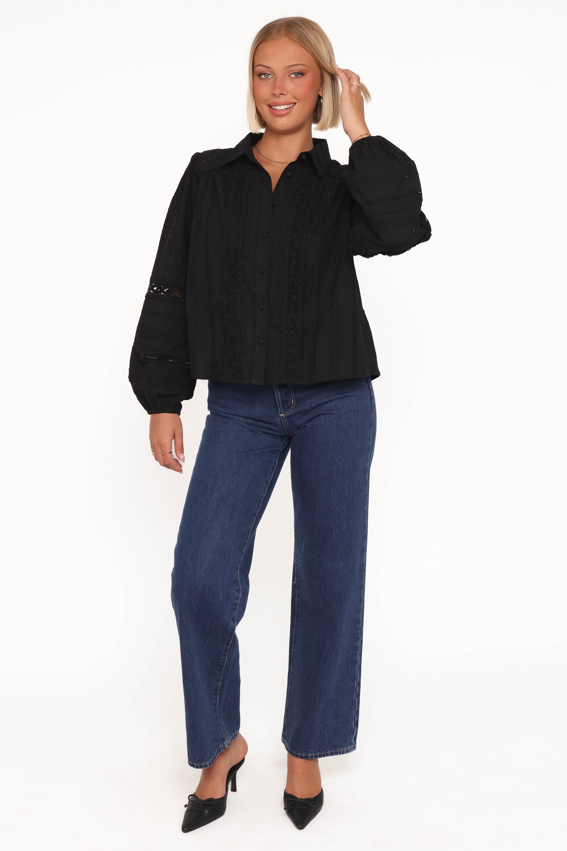 Petal and Pup USA TOPS Catania Lace Inset Top - Black