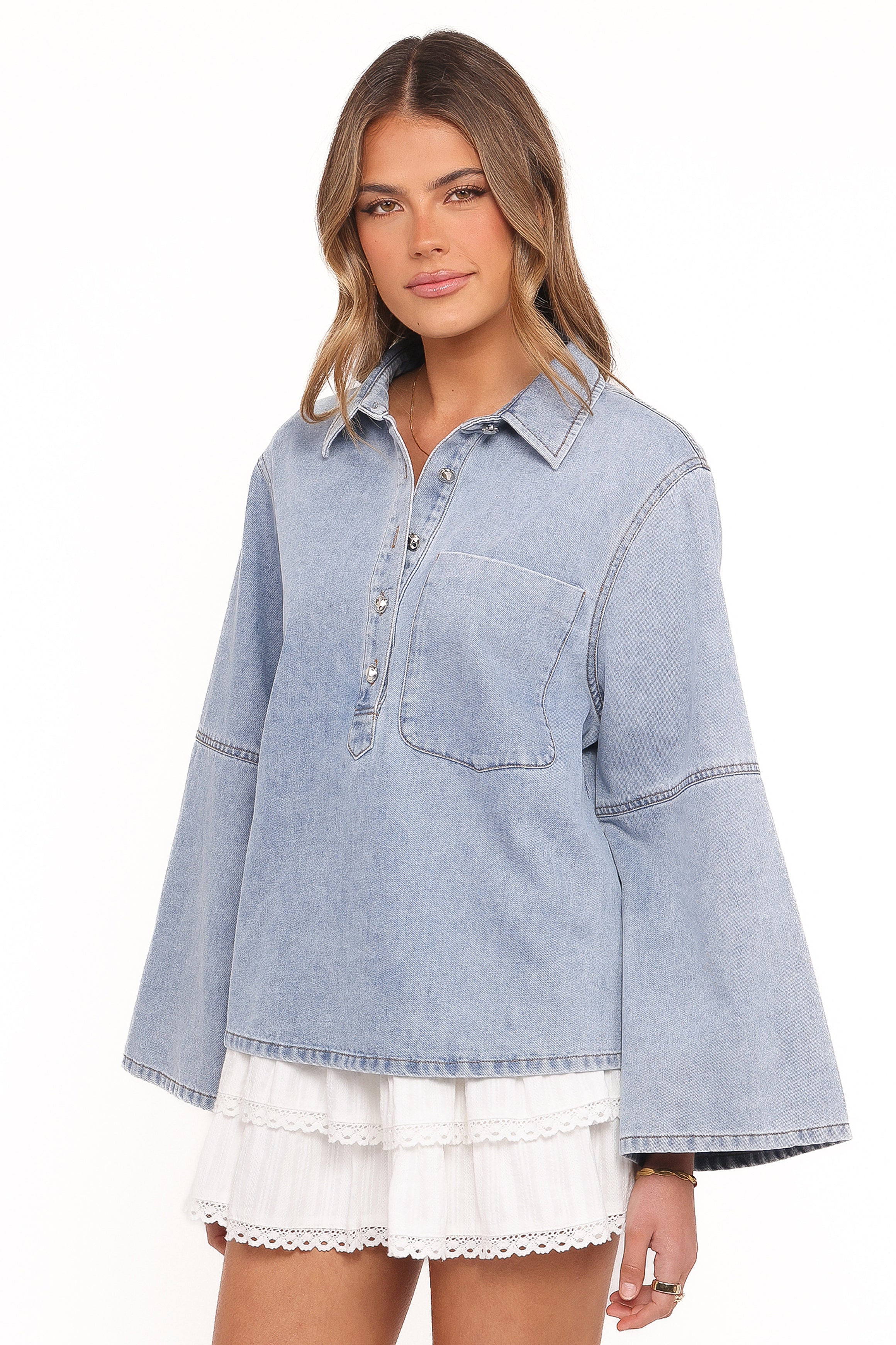 Petal and Pup USA TOPS Celestia Denim Top - Light Wash