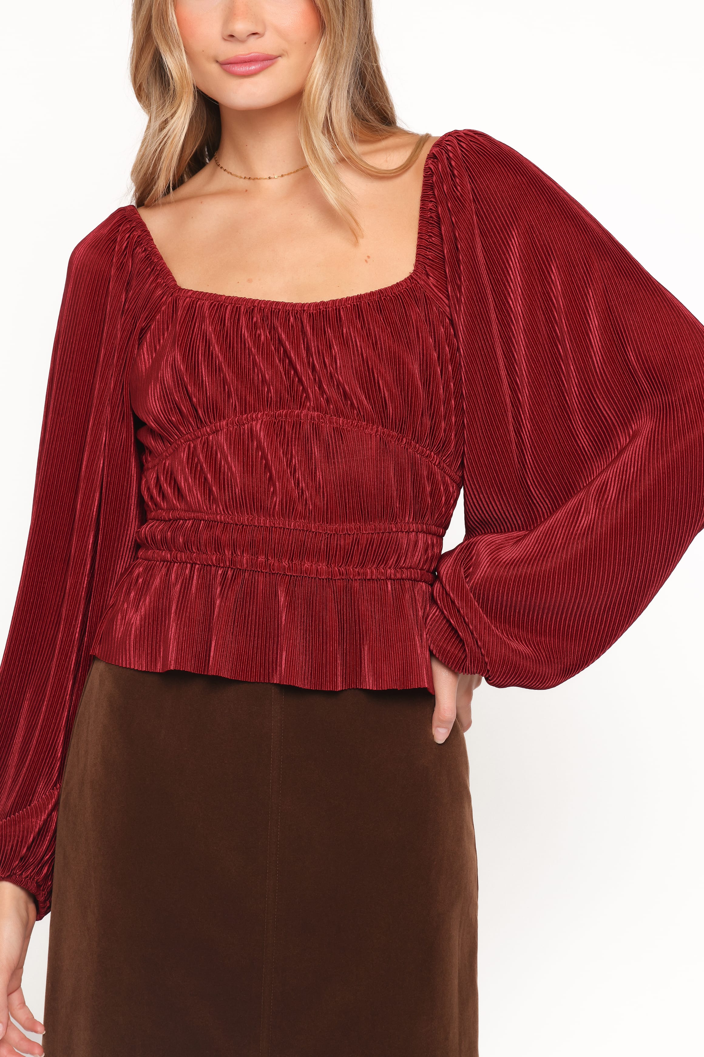 Petal and Pup USA TOPS Ceppia Plisse Top - Burgundy