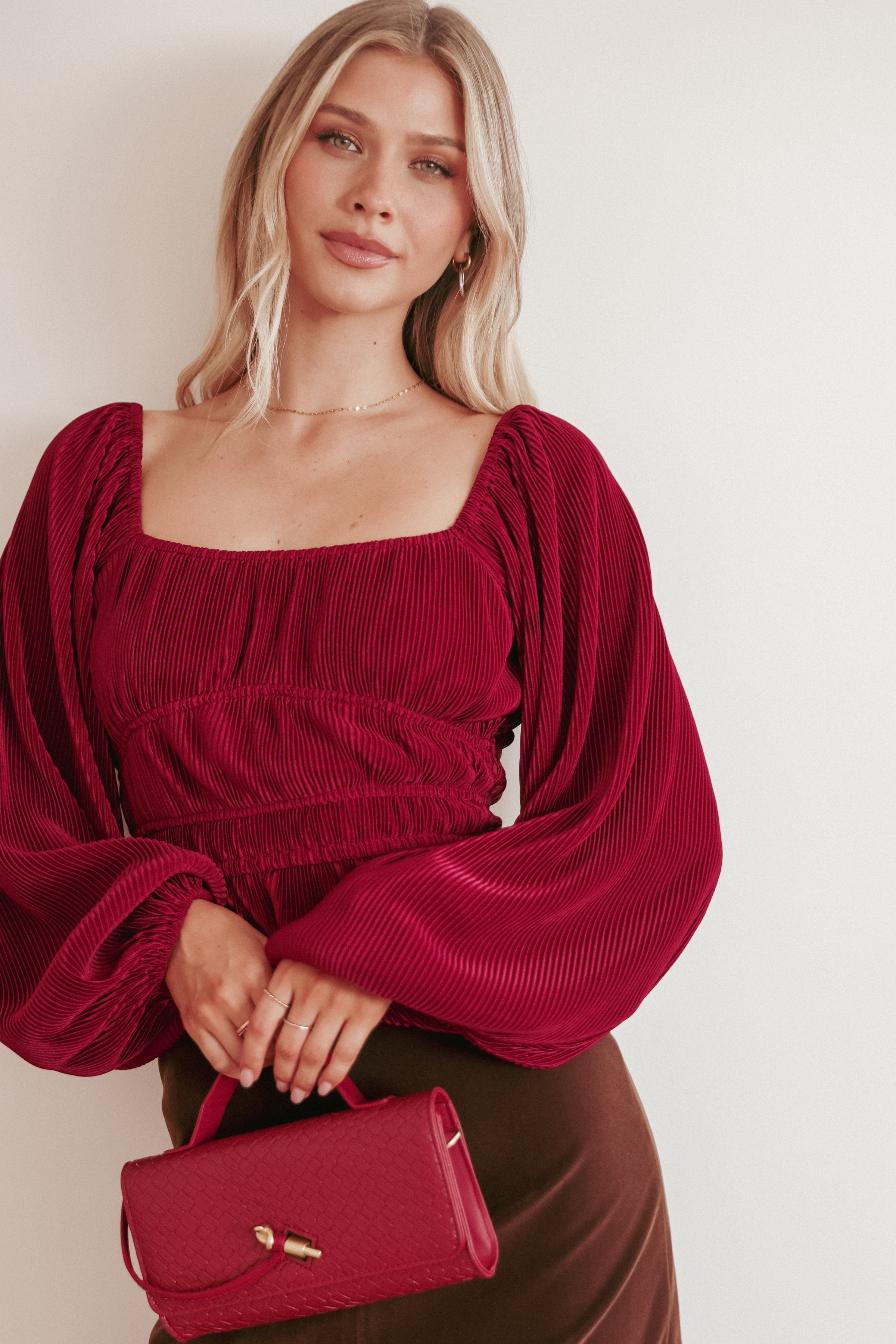 Petal and Pup USA TOPS Ceppia Plisse Top - Burgundy