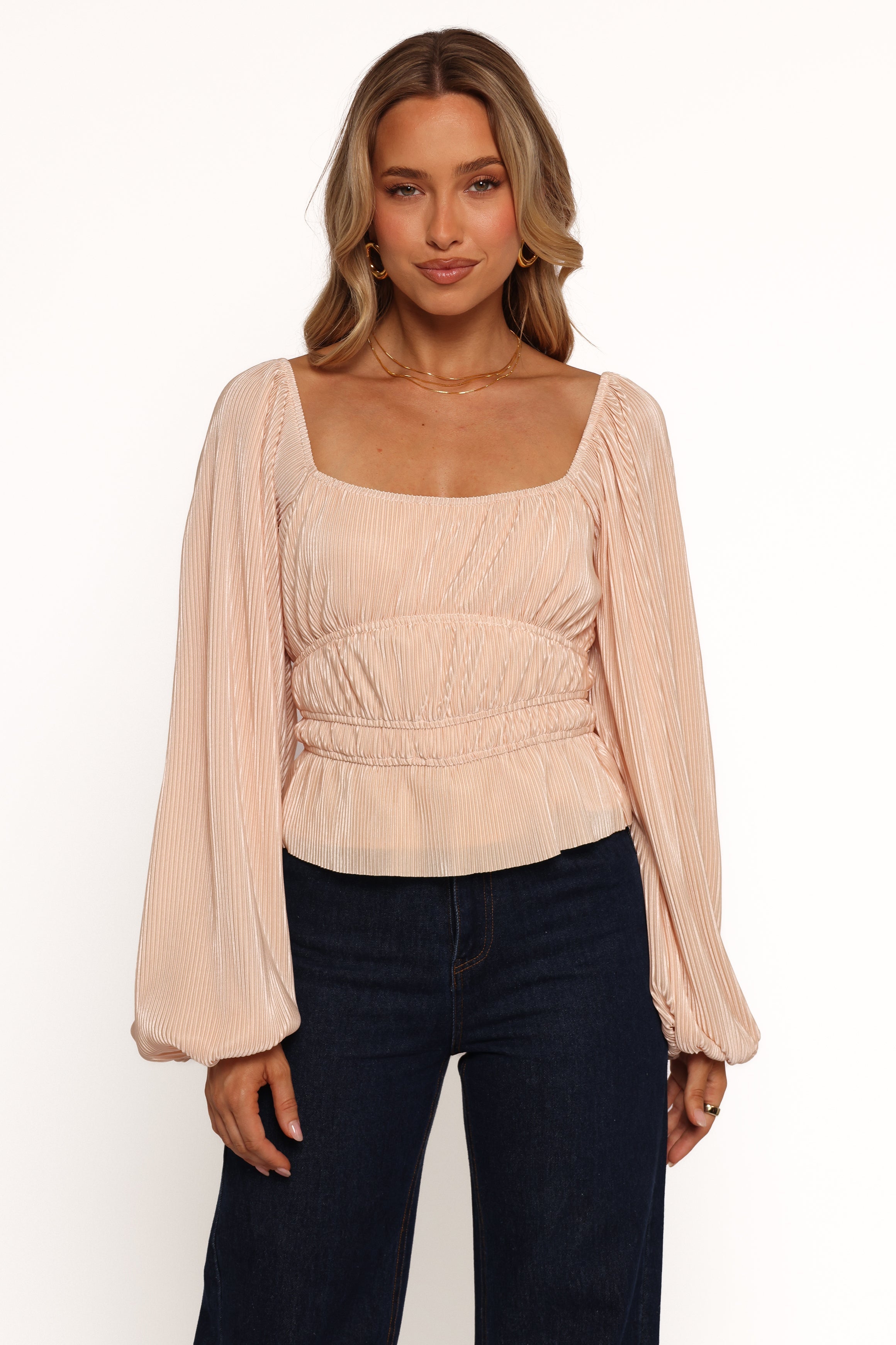 Petal and Pup USA TOPS Ceppia Plisse Top - Light Peach