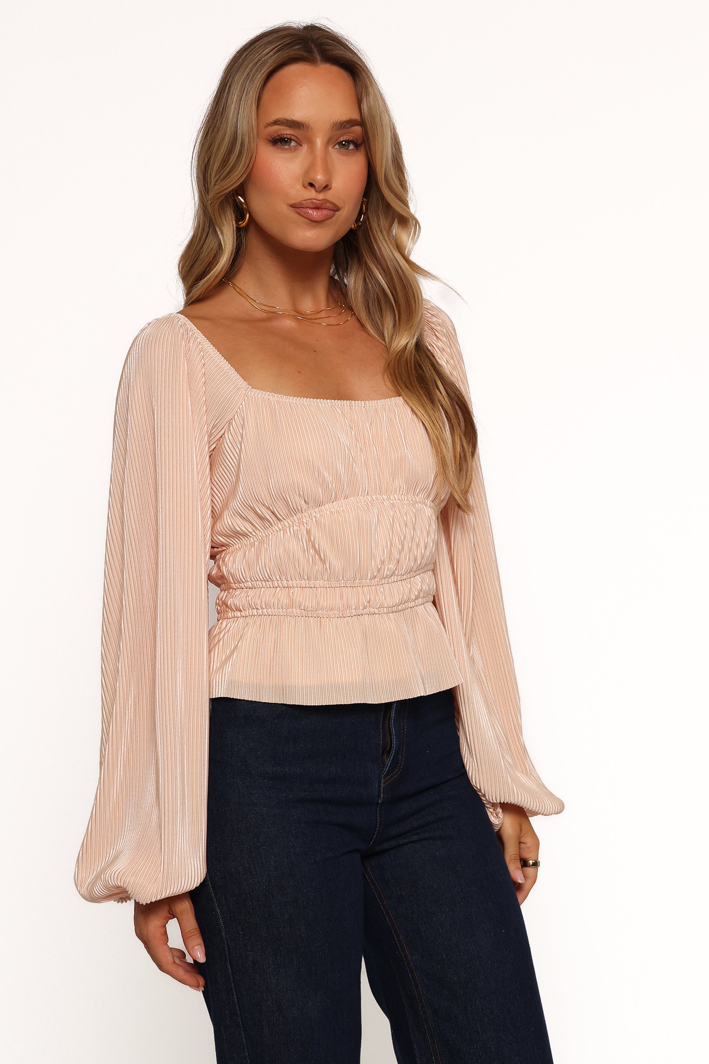 Petal and Pup USA TOPS Ceppia Plisse Top - Light Peach