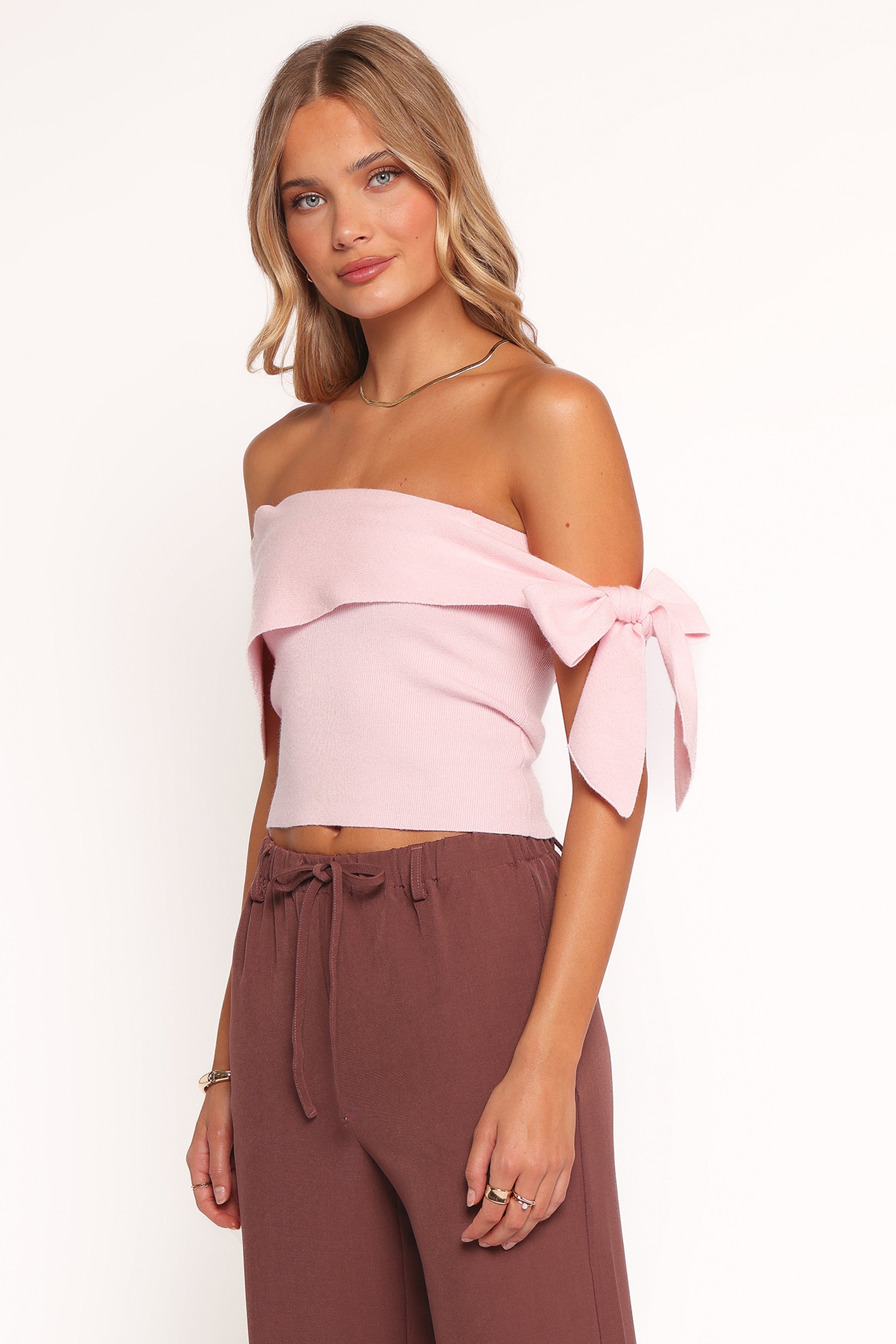 Petal and Pup USA TOPS Charama Off Shoulder Knit Top - Pink