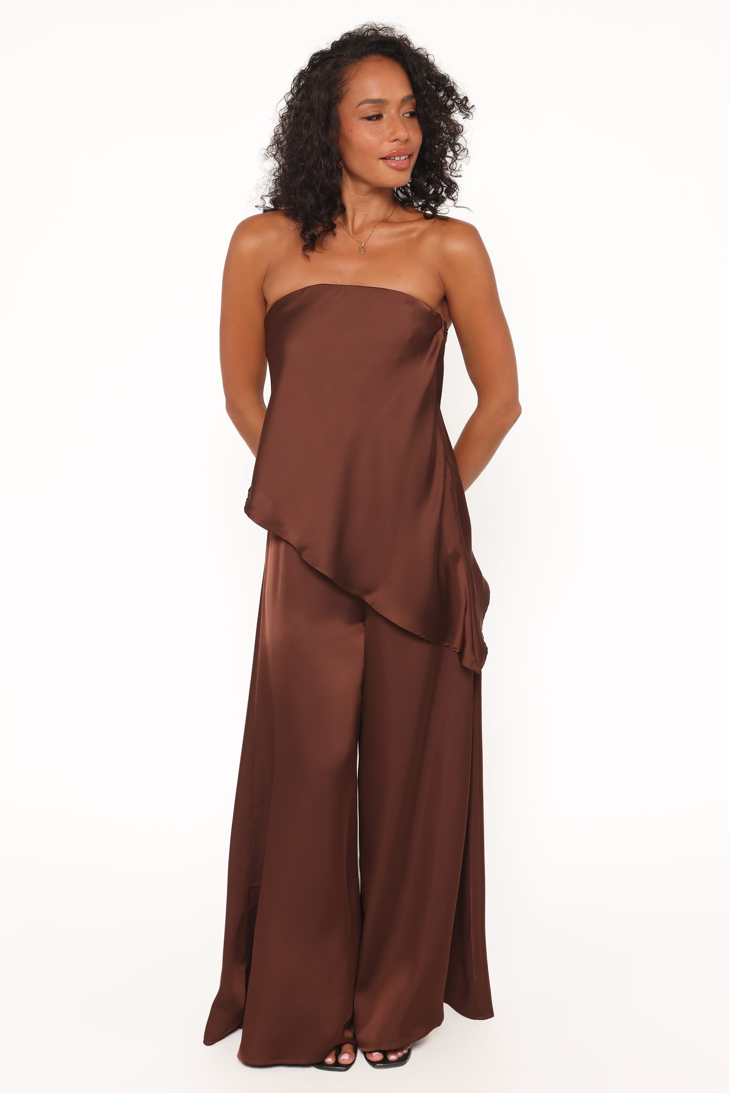 Petal and Pup USA TOPS Charmer Asymmetrical Longline Strapless Top - Dark Brown