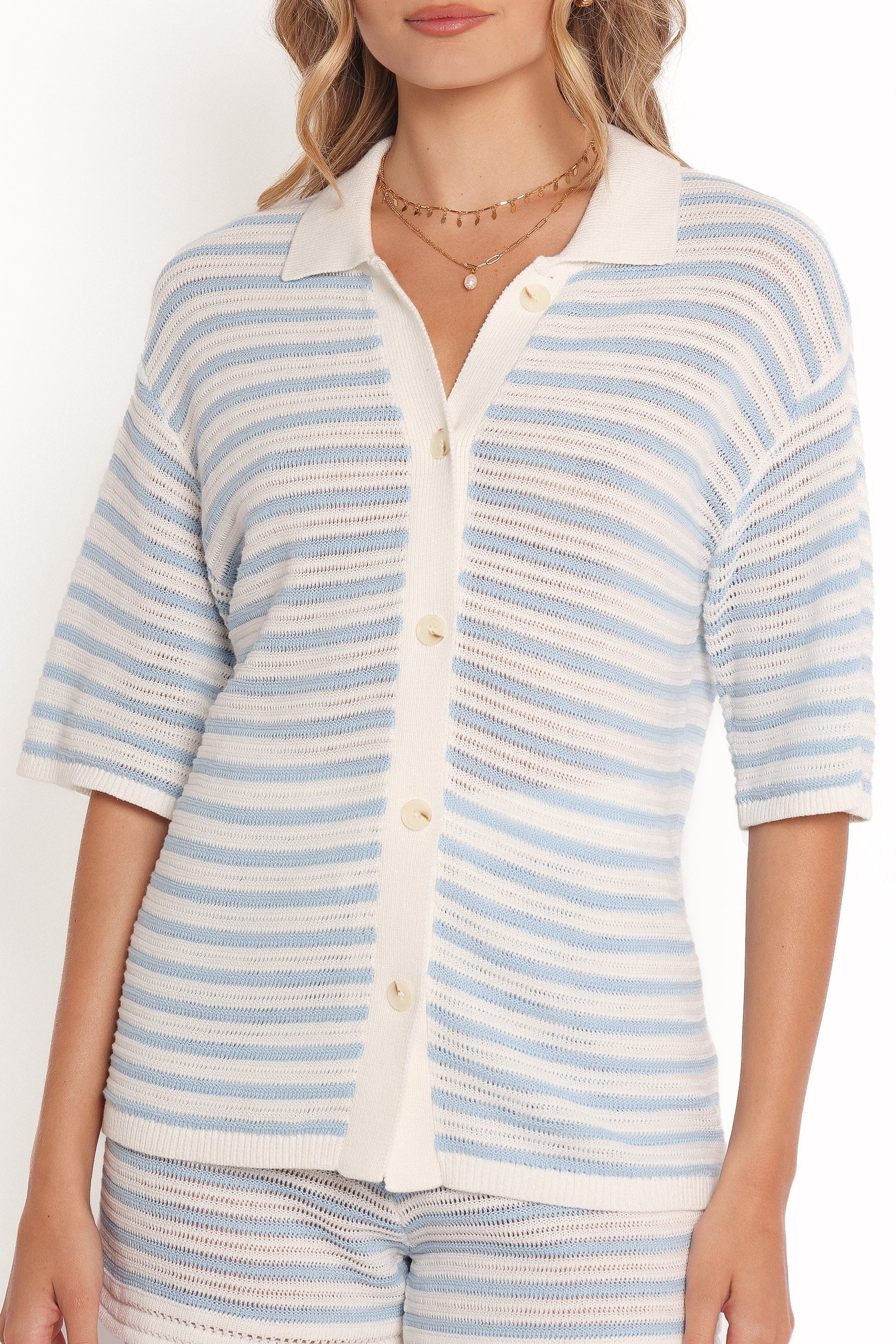Petal and Pup USA TOPS Cherie Knit Shirt - Cream Sky Blue